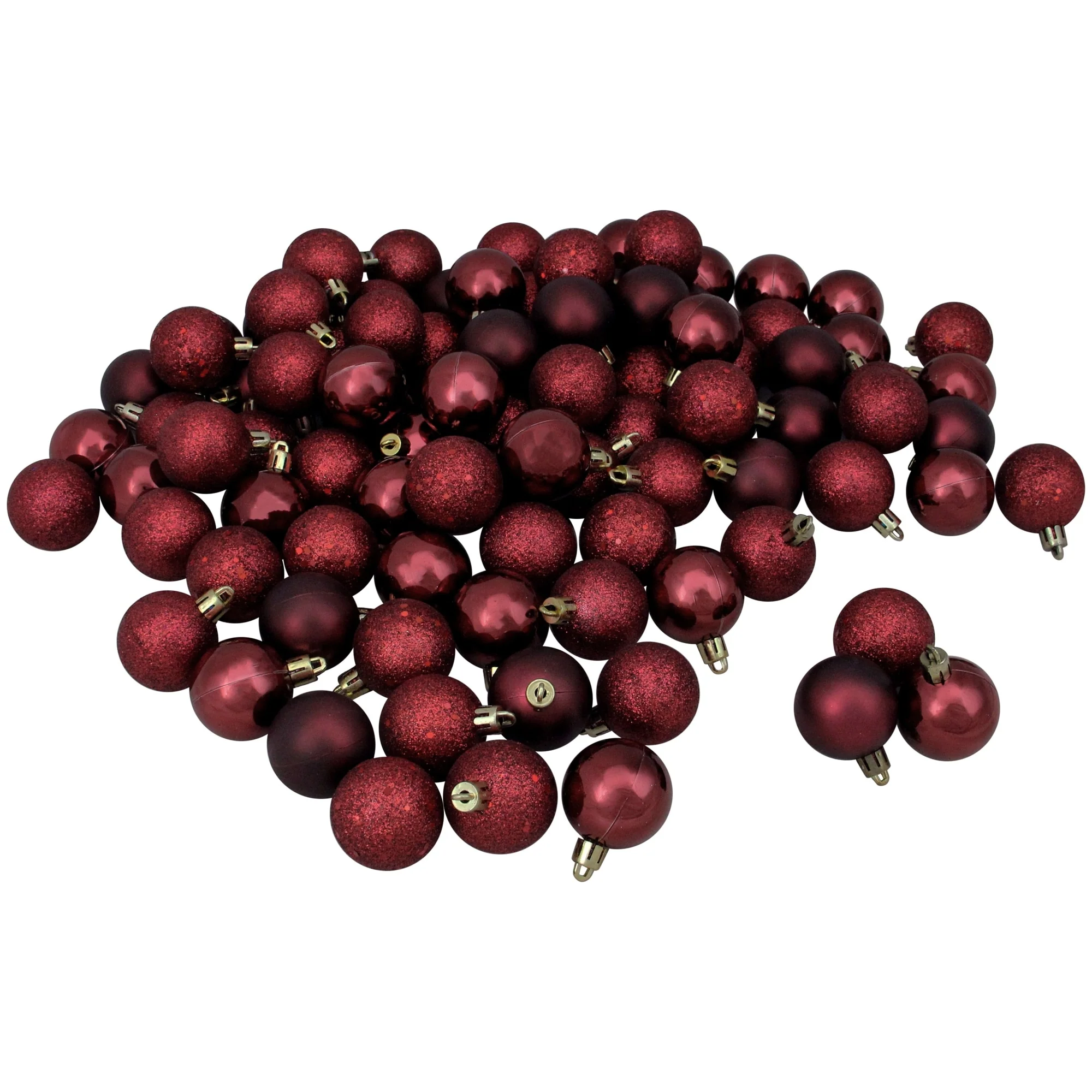 96ct Burgundy Shatterproof 4-Finish Christmas Ball Ornaments 1.5