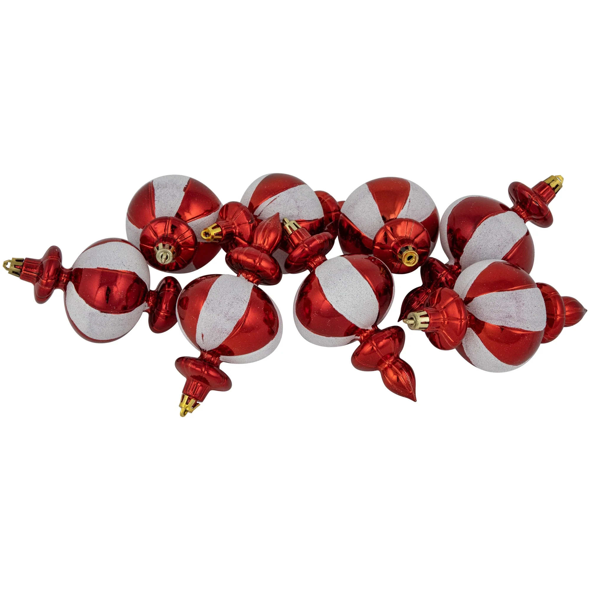 8-Count Red and White Shatterproof Finial Christmas Ornaments, 6