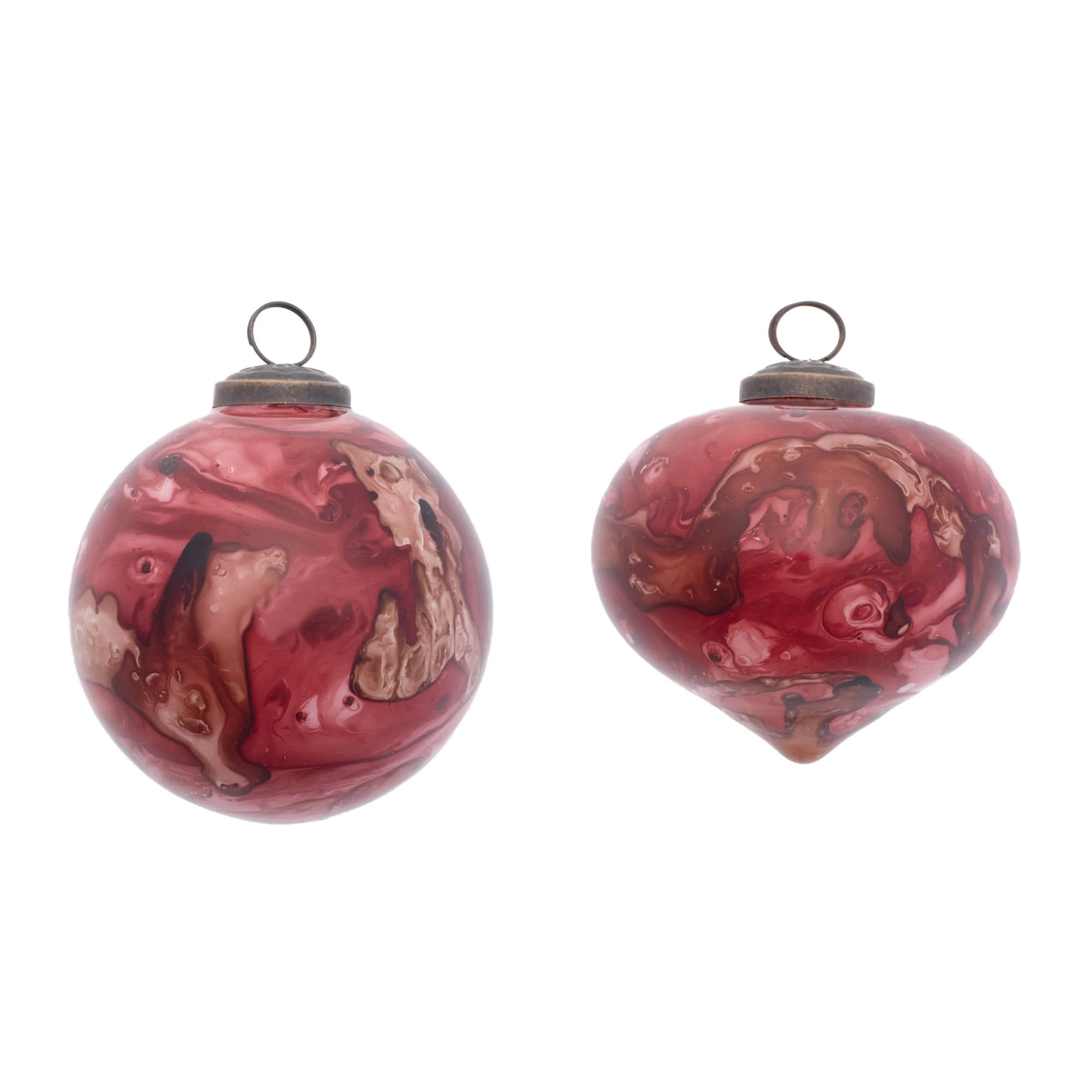 Set of 6 Marble Glass Christmas Ornaments Red and Burgundy - 4.5