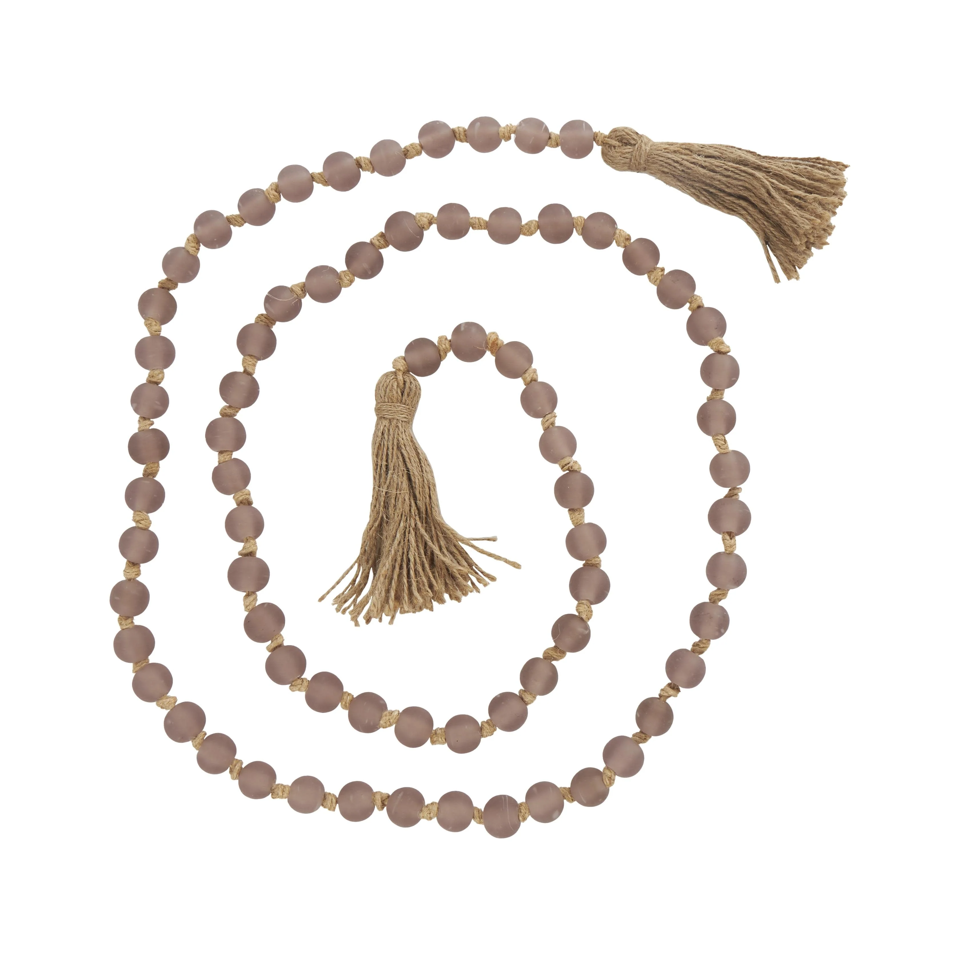 Glass Handmade Round Long Frosted Beaded Garland with Tassel with Knotted Brown Jute - Various Colors - Roche River Decor