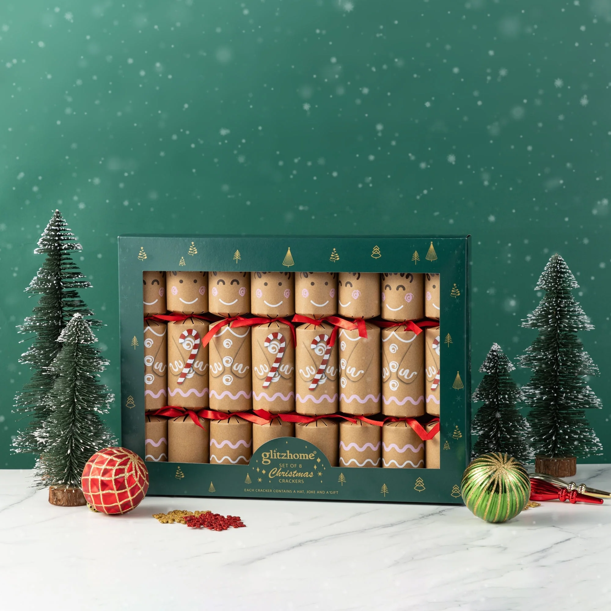 Glitzhome 8 Pack Christmas Gingerbread Man Party Cracker with Gift Contents