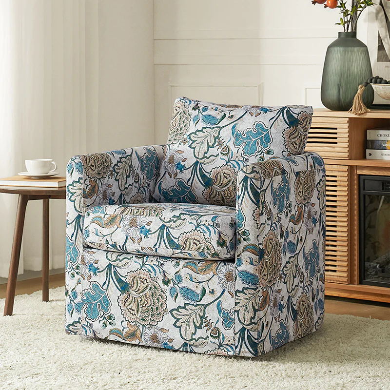 Claudius Upholstered Slipcovered Swivel Barrel Chair
