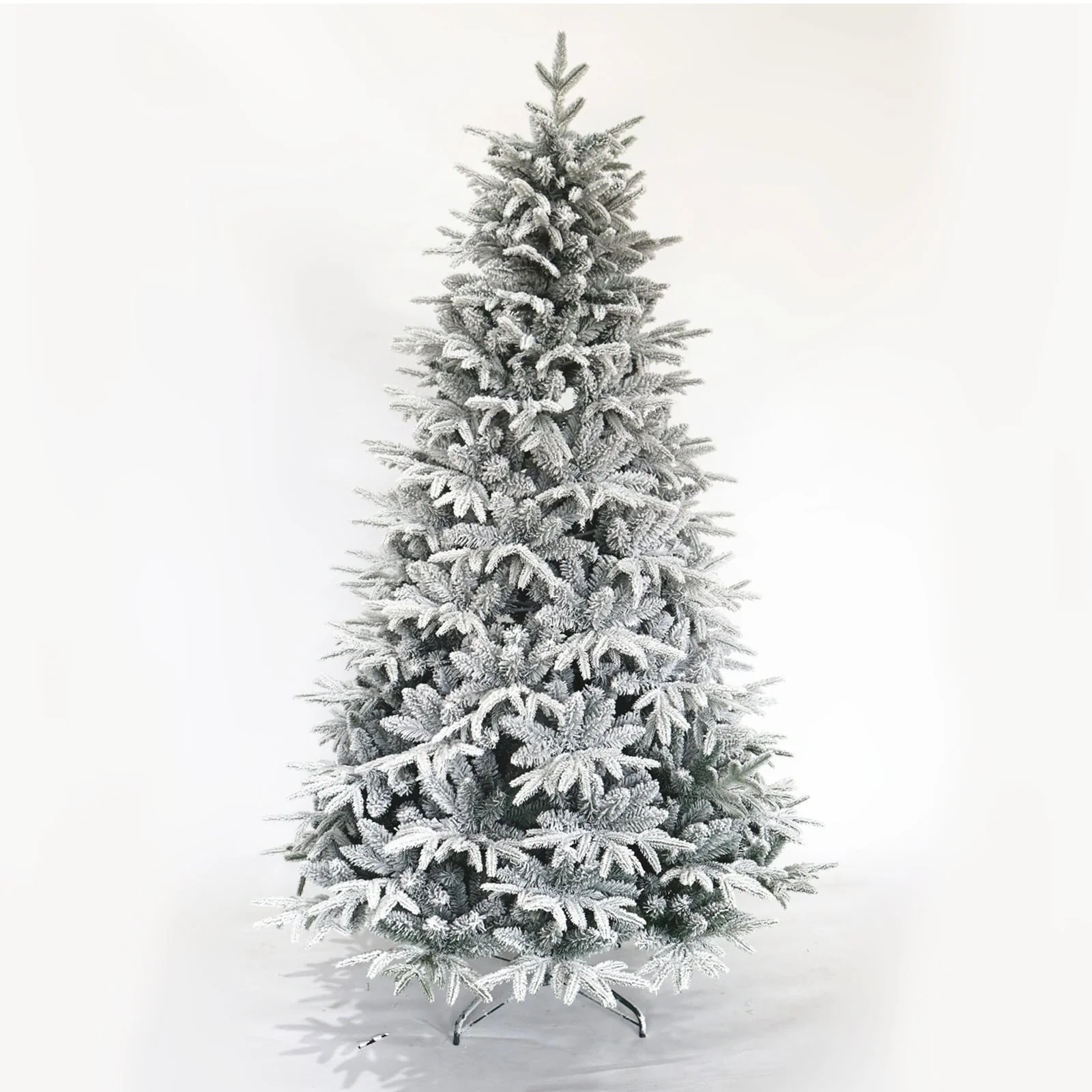 Hinged 7ft Snow Flocked Christmas Tree with Sturdy Metal Stand for Indoor and Commercial Use