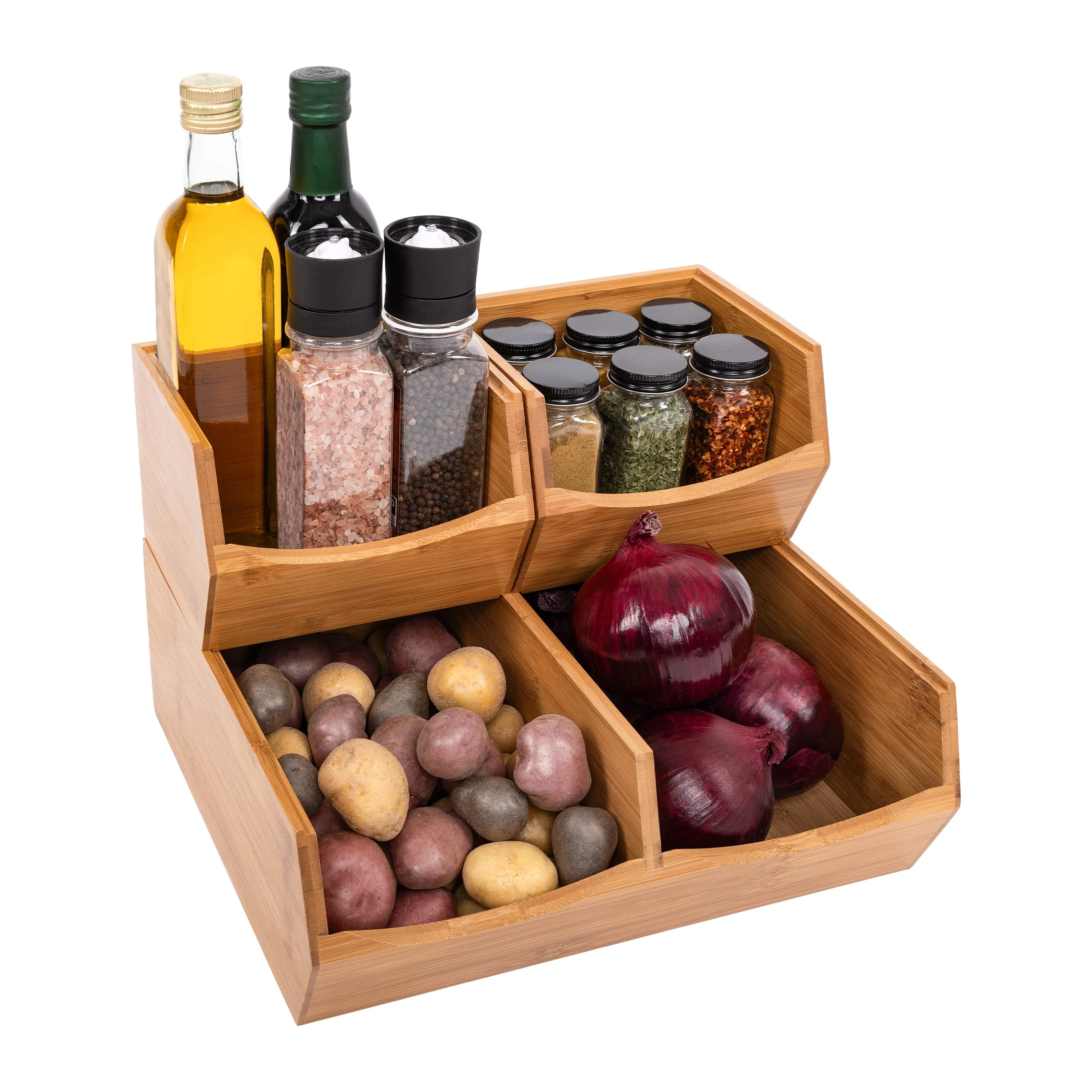 Seville Classics 3-Piece Stackable Bamboo Bin Organizer Set