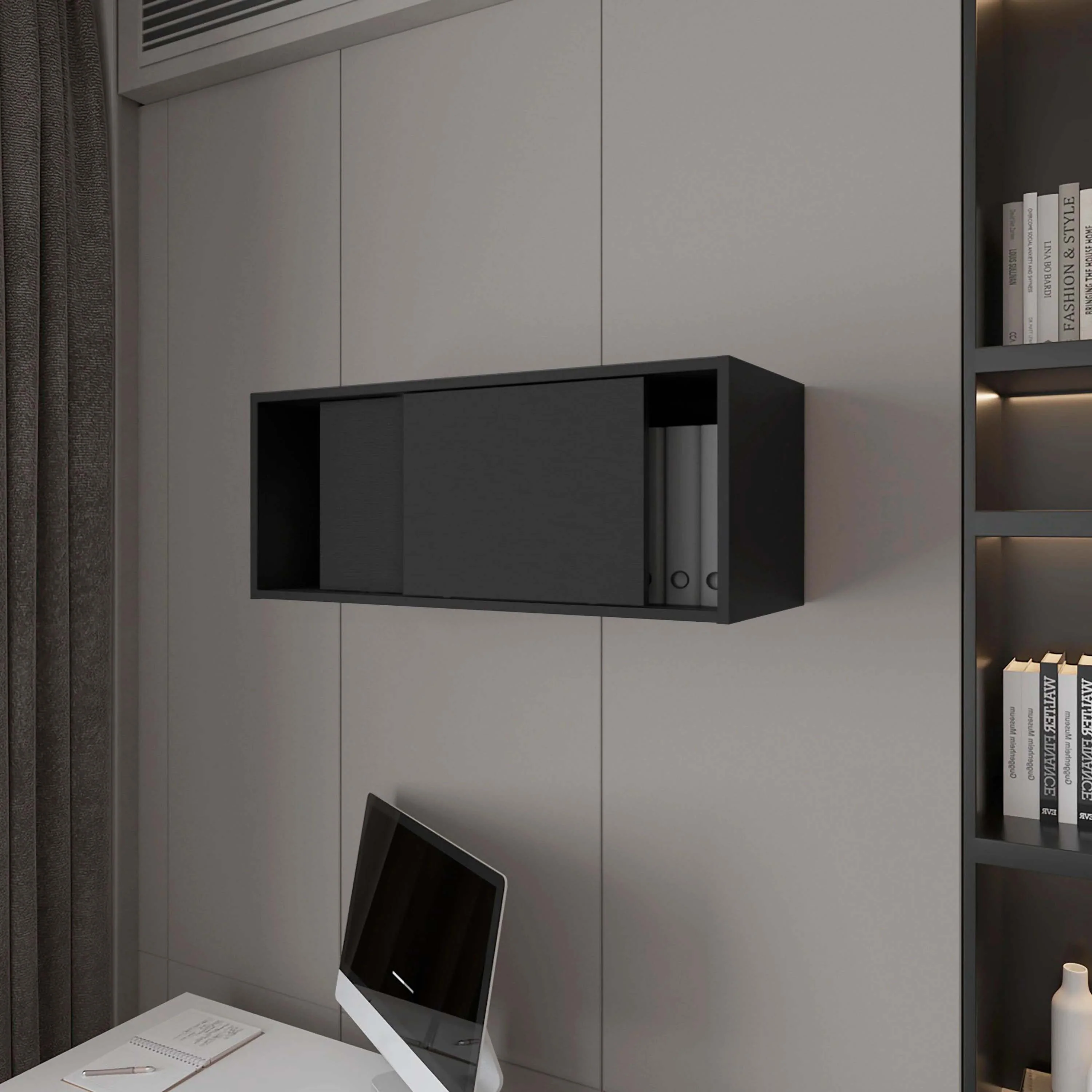 Floating Cabinet with Sliding Door,Black