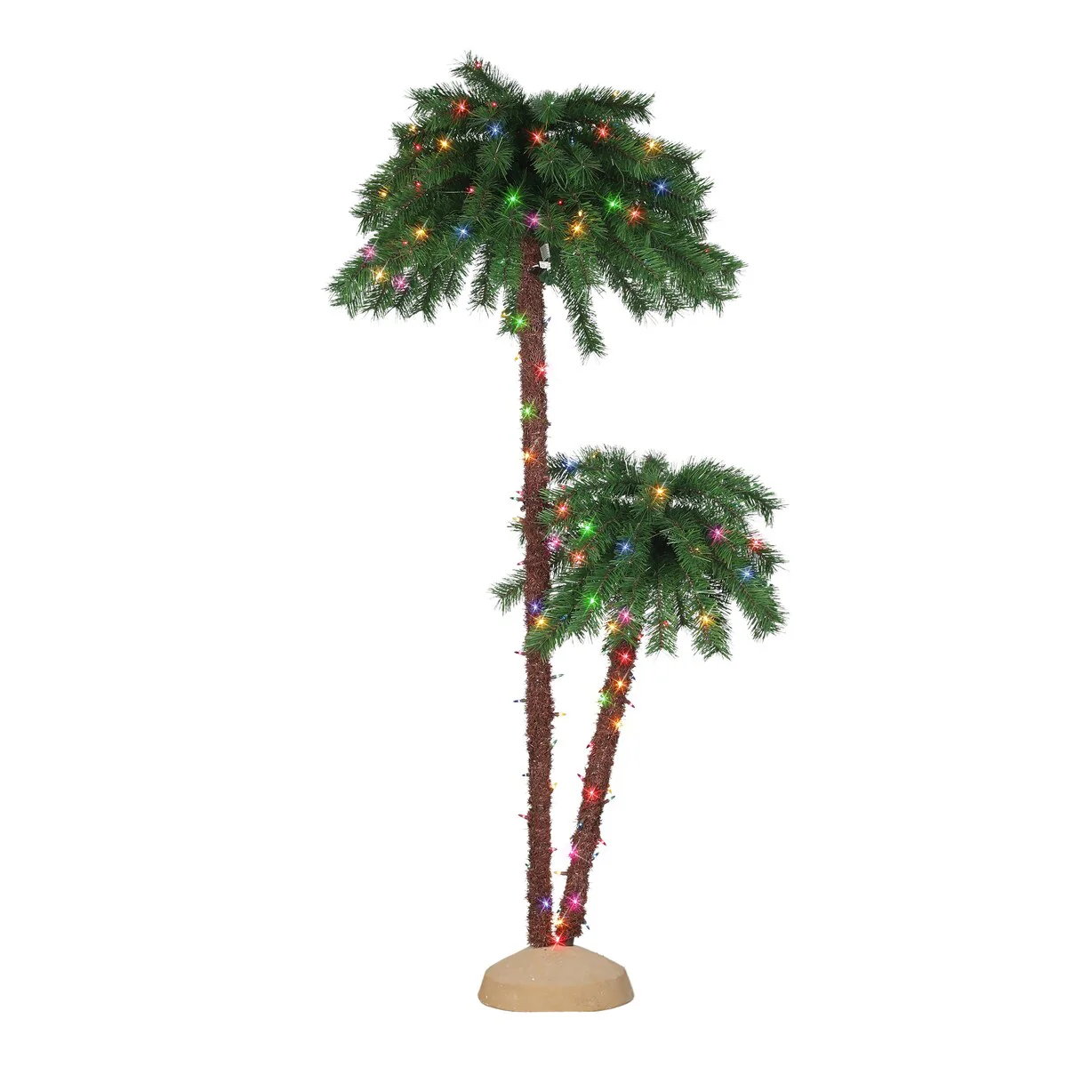 Puleo International 3.5 ft. & 6 ft. Pre-Lit Double Trunk Artificial Palm Tree