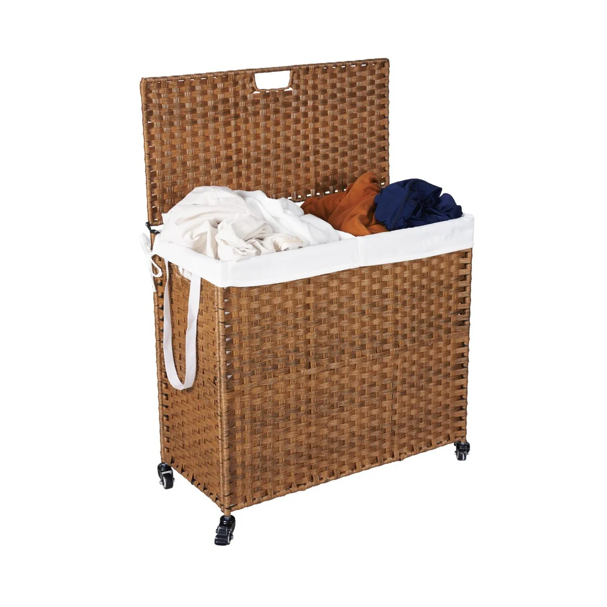 Laundry Hamper with Wheels, 160L Rattan Hampers & 2 Removable Liner Bags, Laundry Basket with Lid - 27