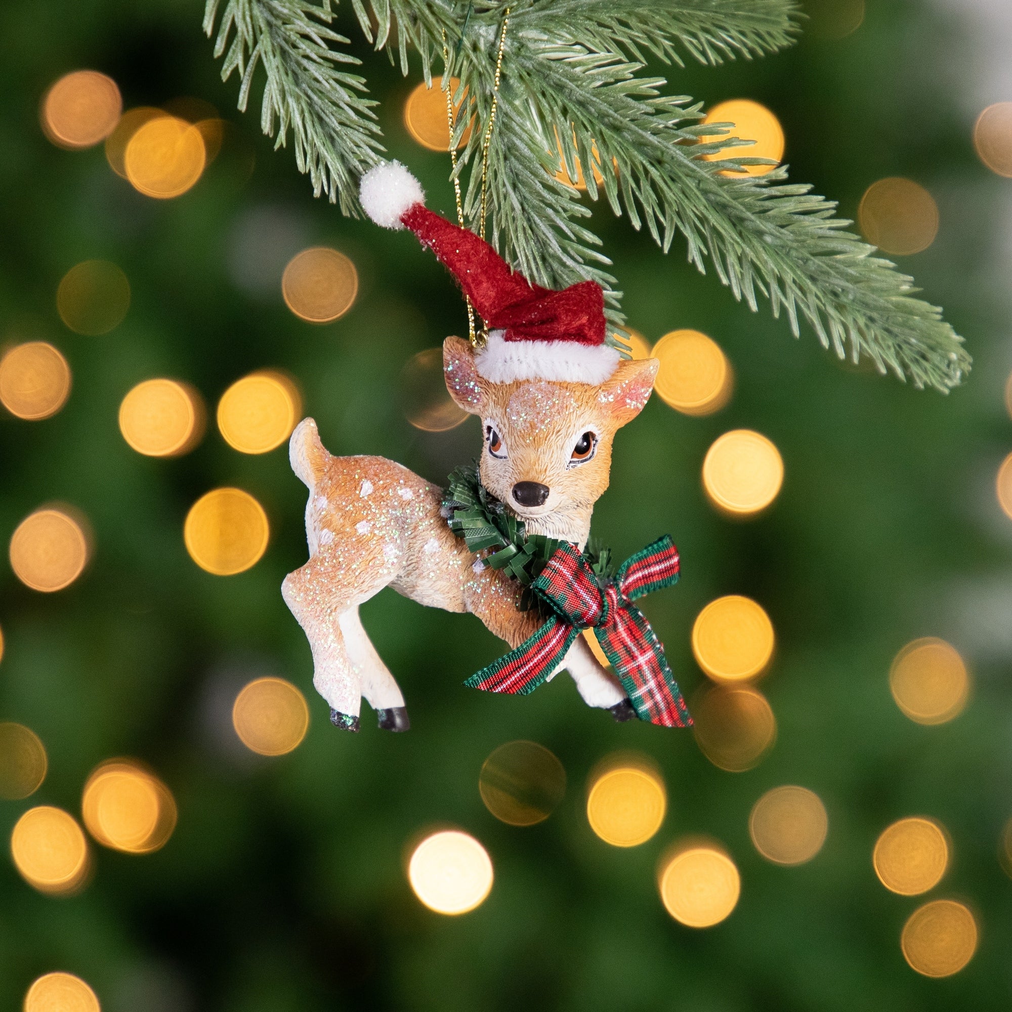 Fawn Reindeer Wearing Santa Hat Christmas Ornament - 3