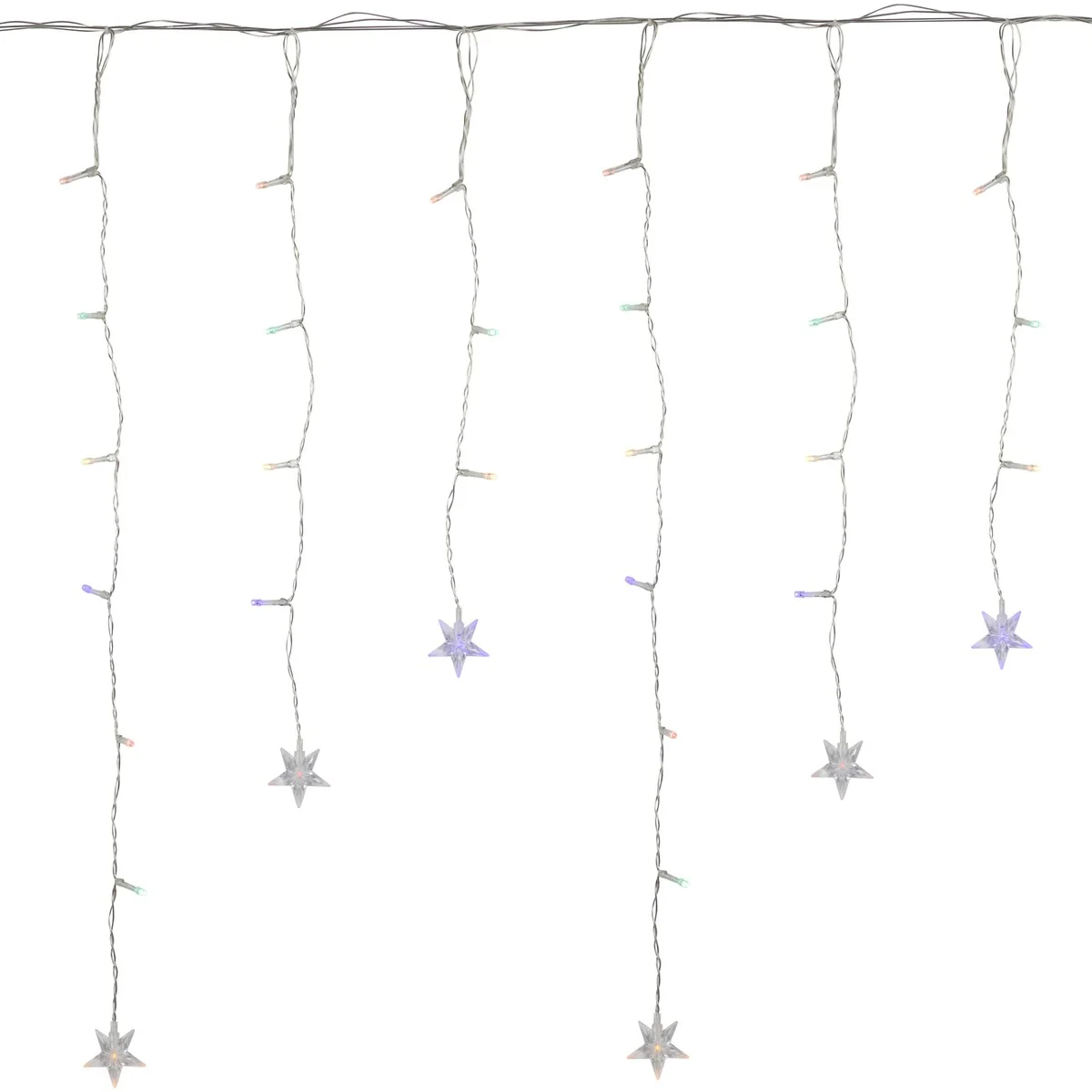 Christmas Stars Icicle Lights - 29.5' - Multi-Color LED Lights - Clear Wire - 400ct