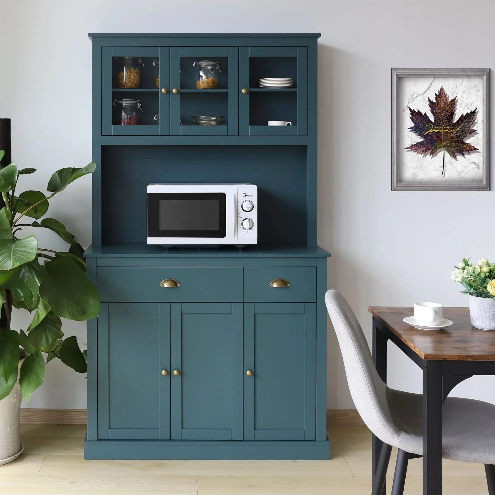 VEIKOUS Pantry Kitchen Cabinet Storage with Microwave Stand and 3 Adjustable Shelves