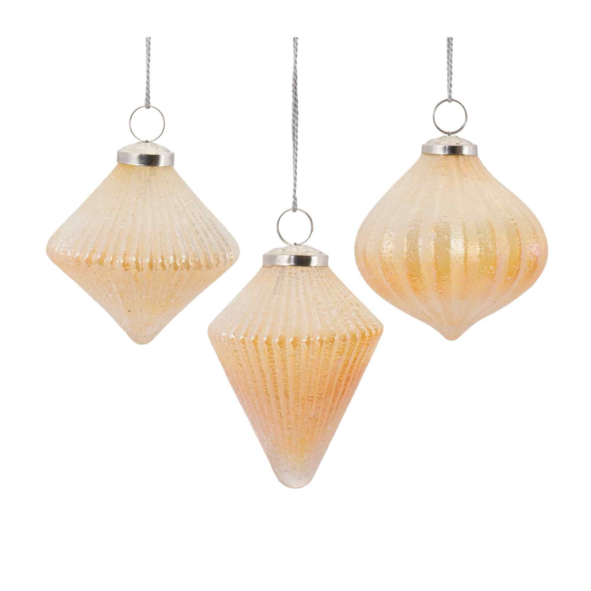 Set of 6 Ribbed Glass Christmas Ornaments 5.5