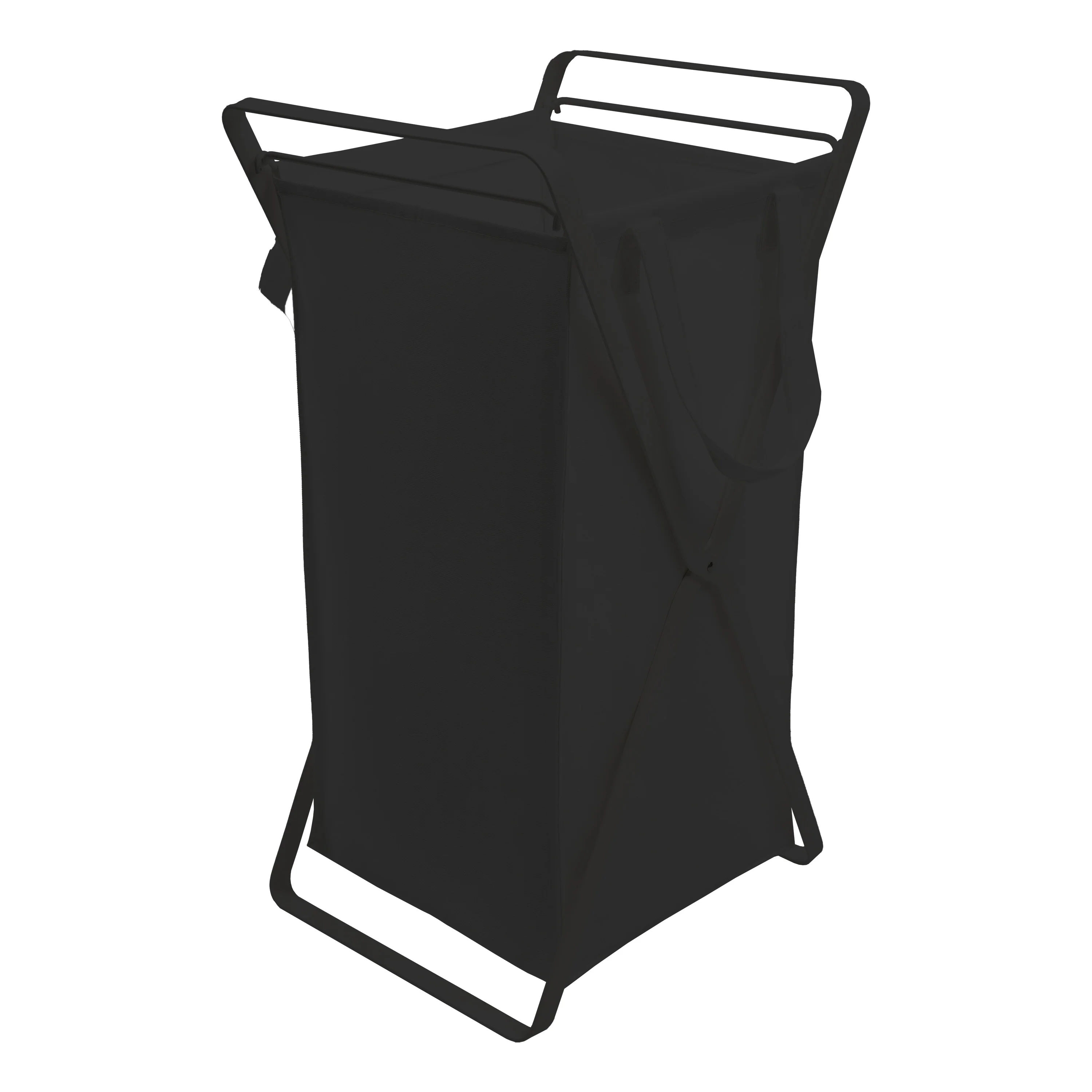 Yamazaki Home Laundry Hamper with Cotton Liner - Two Sizes, Steel and Cotton, Small, 12 gallons, 45 liters, Collapsible