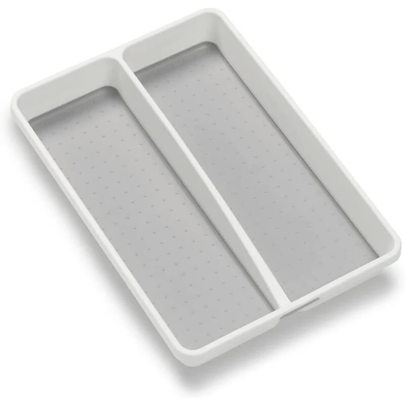 Mini 2 -Compartments Plastic Utensil Tray for Drawers Organizer, White