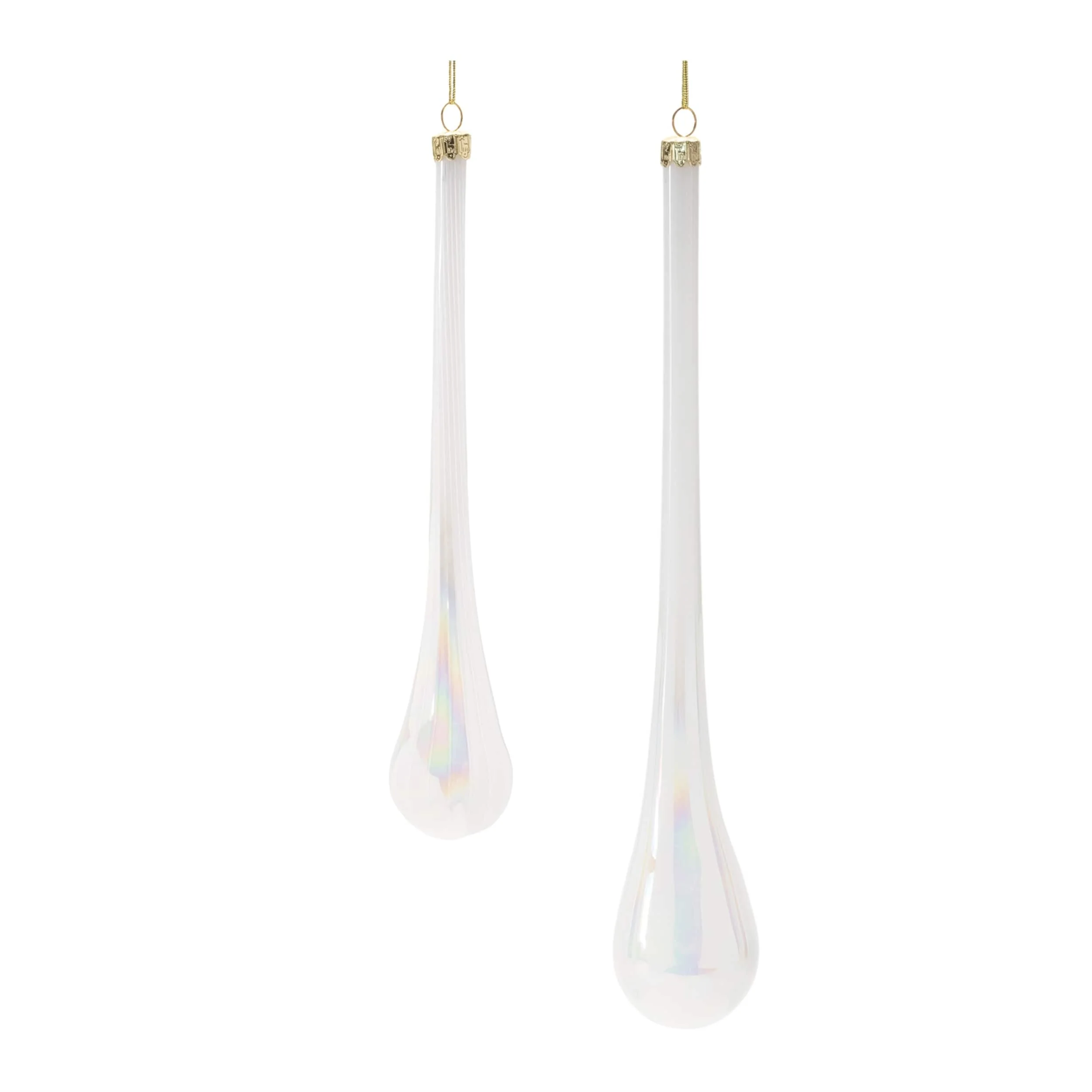 White Iridescent Glass Ribbed Drop Ornaments Set of 6 Holiday Decor - 1.75” x 1.75” x 12” (L x W x H)