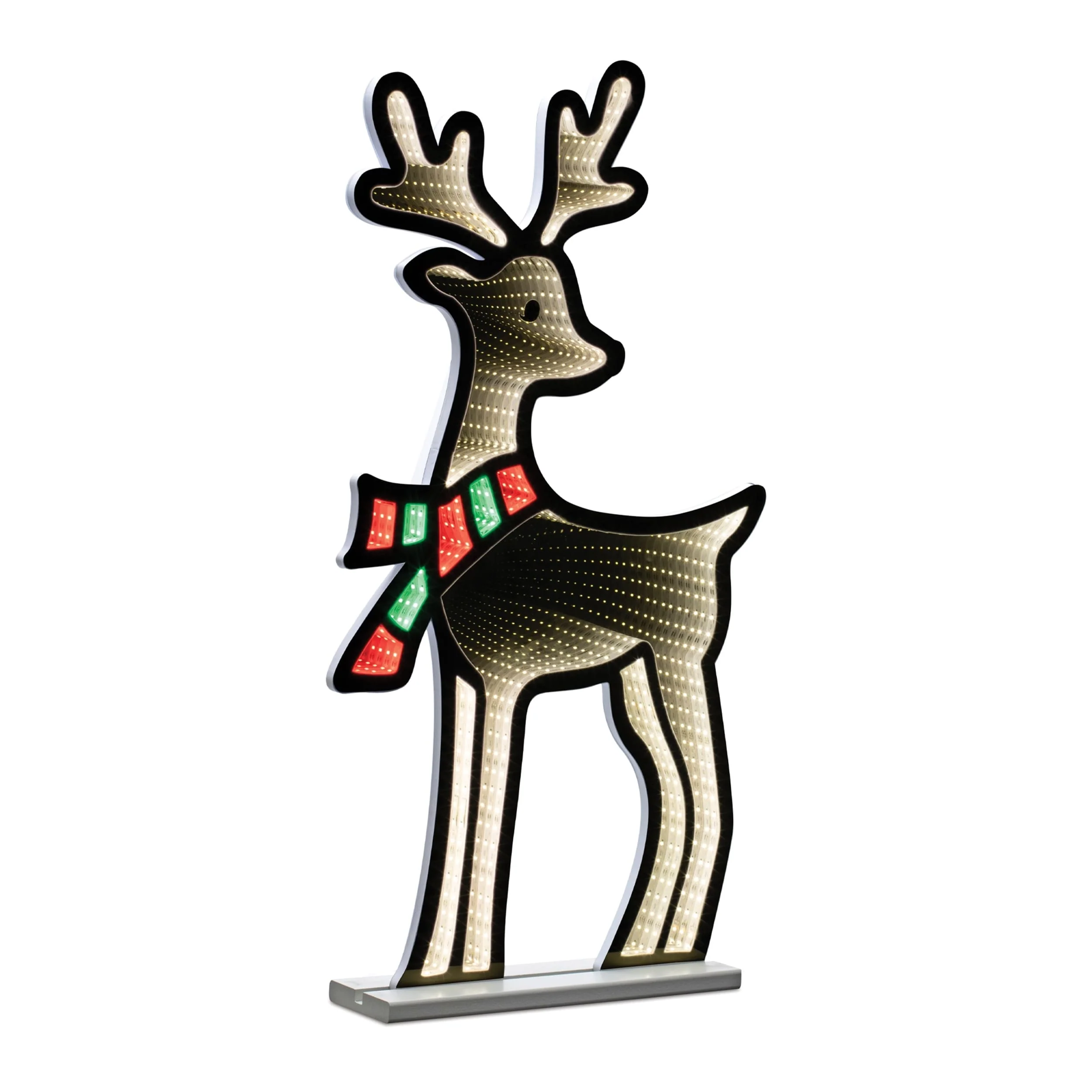 Acrylic Plastic Deer with Scarf and 33 inches Infinity Light Effect - 18” x 4” x 33” (L x W x H)
