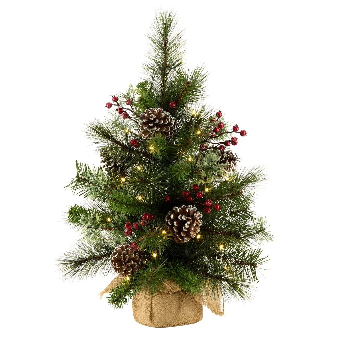 National Tree Company 2 ft. Pre-lit Iced Berry Pine Artificial Christmas Tree with Iced Berries in a Burlap Base