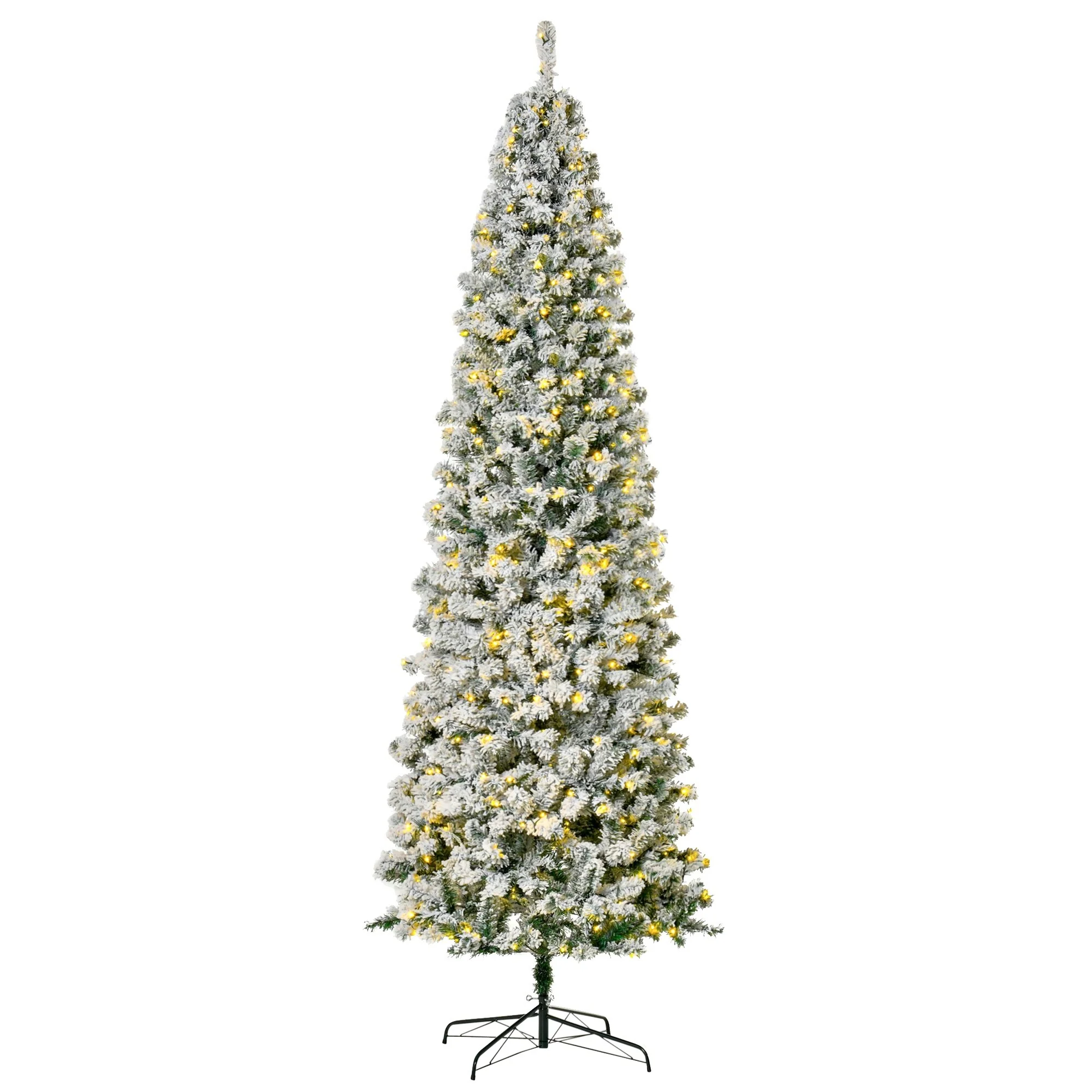 HOMCOM 9ft Pre-Lit Snow-Flocked Artificial Christmas Tree with 550 LED Lights and Realistic Branches