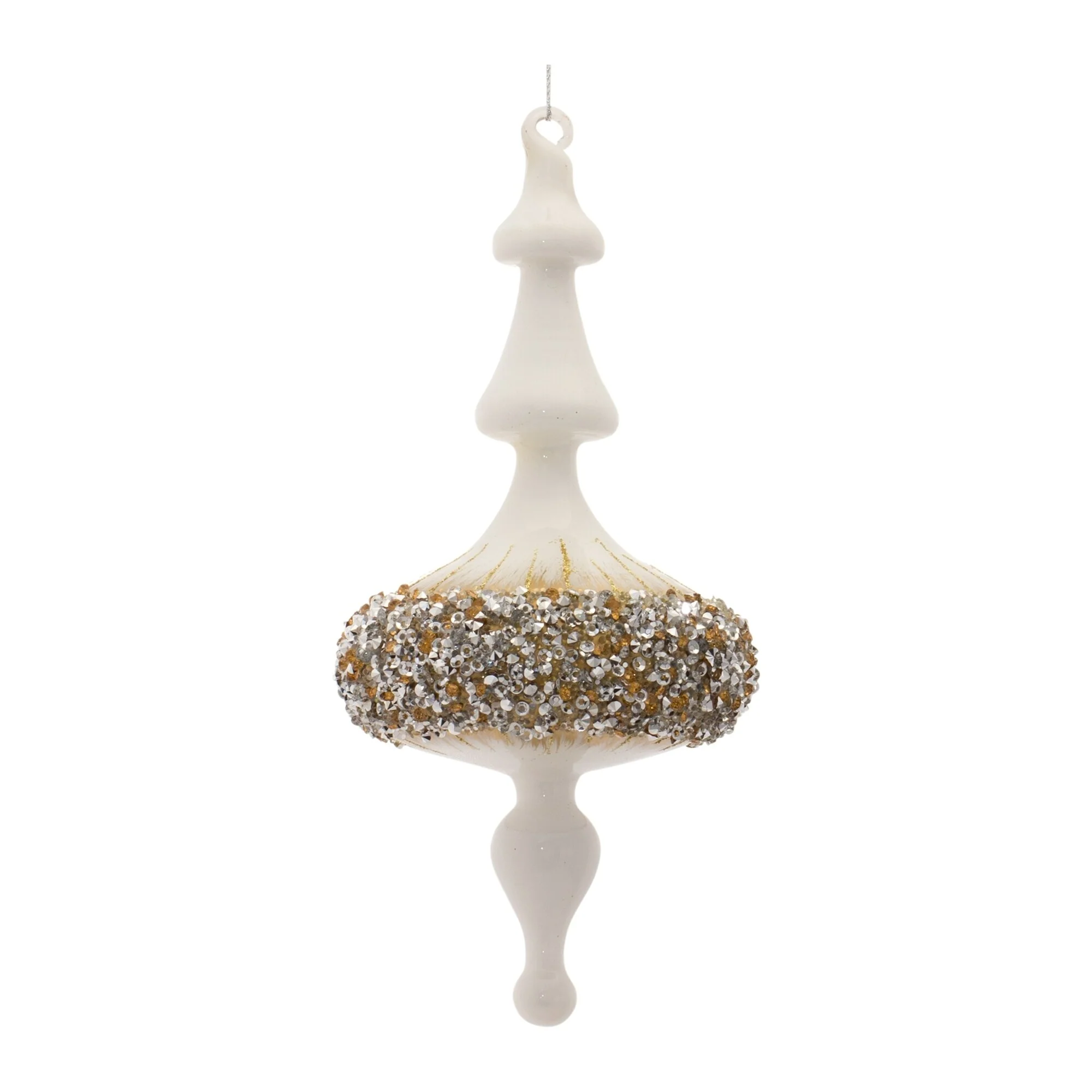 6ct White and Gold Finial Drop with Bead Christmas Ornaments 8.25