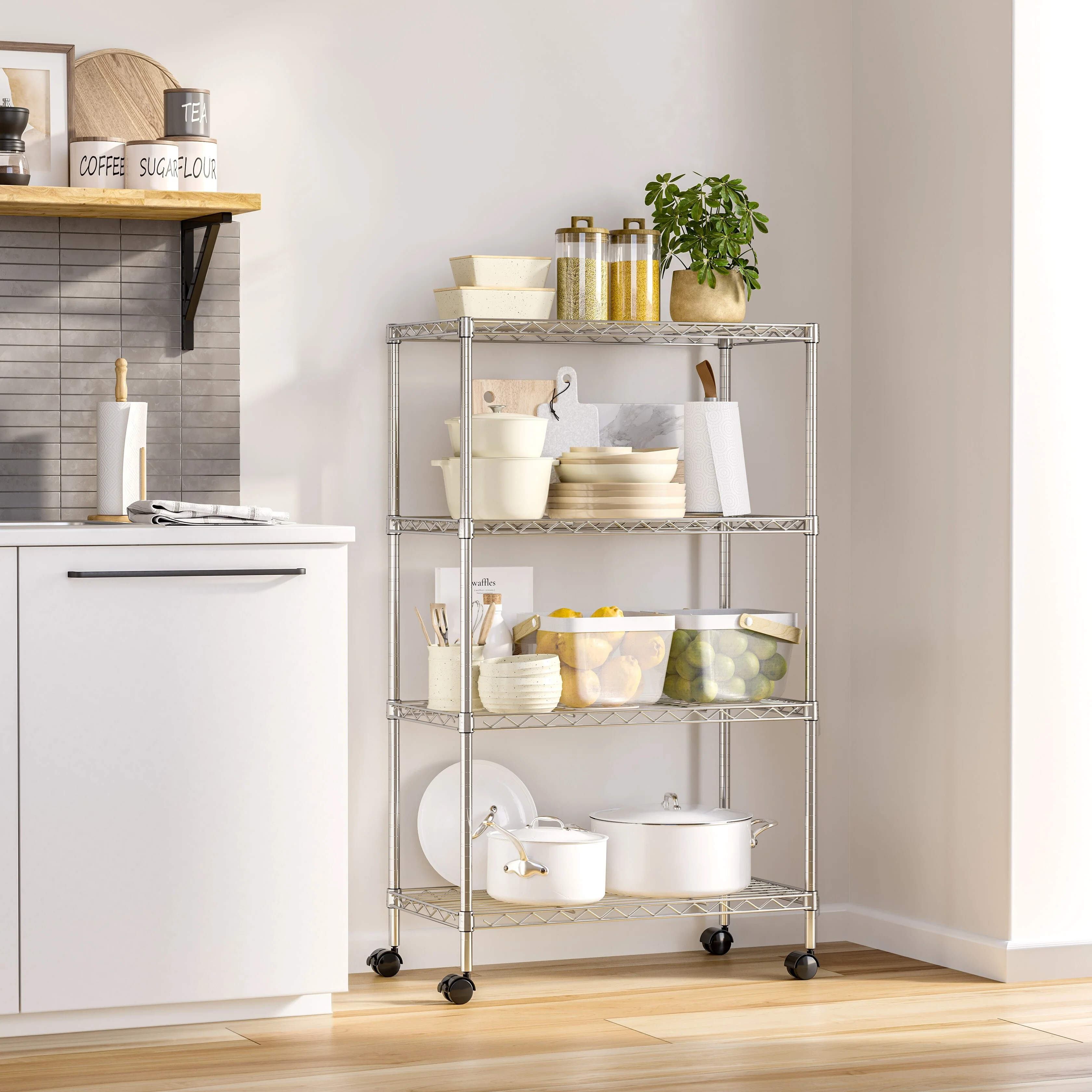 Seville Classics 4-Tier Steel Wire Shelving with Wheels, 30