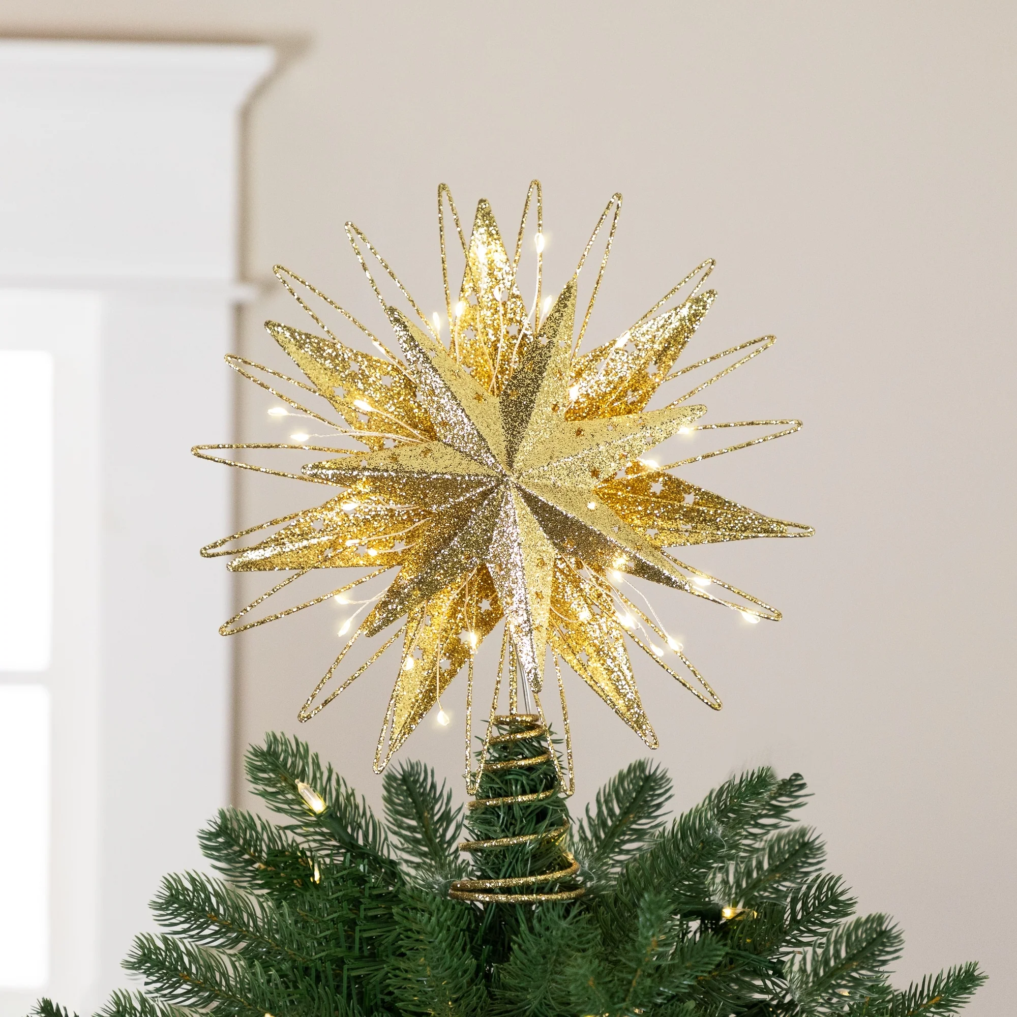 LED Lighted Glittered Starburst Christmas Tree Topper - 13