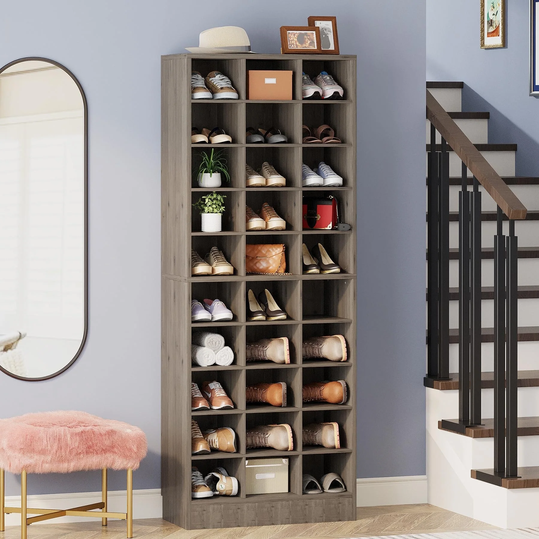 70.9 Inches Tall Wood Shoe Storage Cabinet with 30 Cubbies - 10-tier