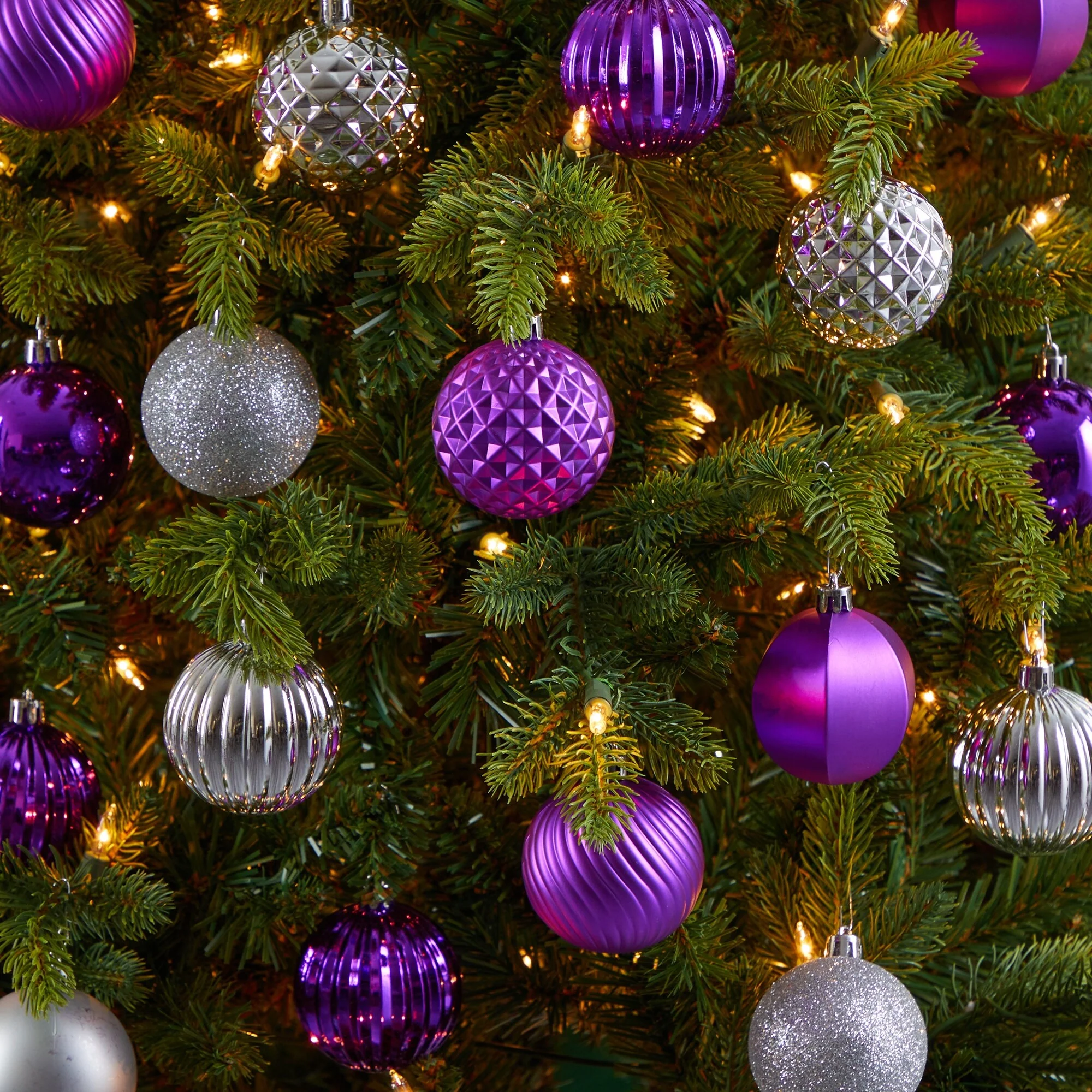 101ct Silver Purple Shatterproof 3-Finish Christmas Ball Ornaments 2