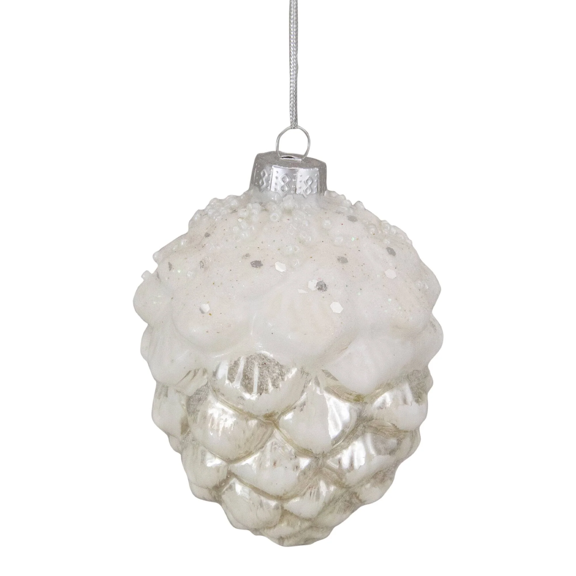 Frosted Pine Cone Glass Christmas Ornament - 3.75