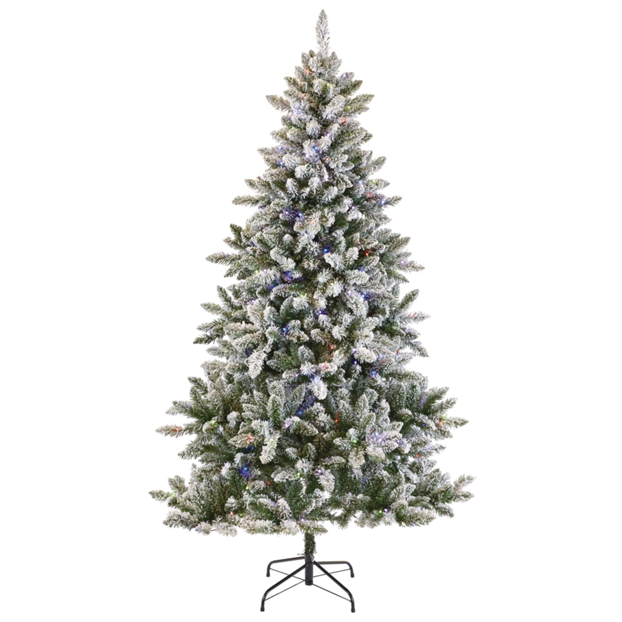 NOMA Cypress 7 ft White Multi-Color LED Pre-Lit Flocked Artificial Christmas Tree - 24.3
