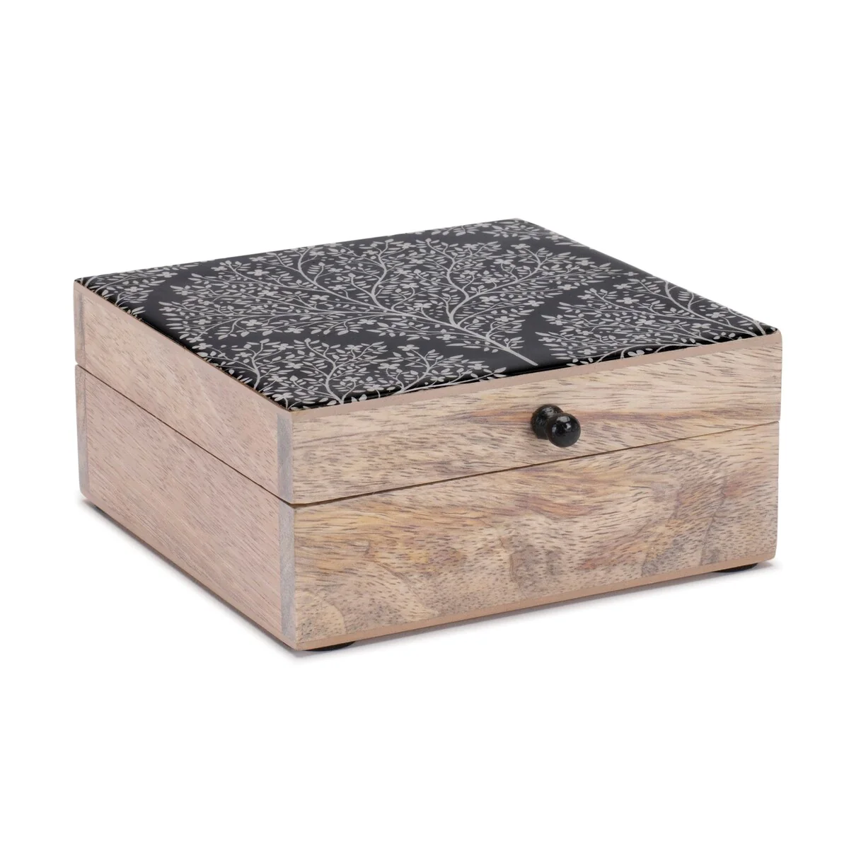 Mango Wood Box with Art Deco Lid 6.5