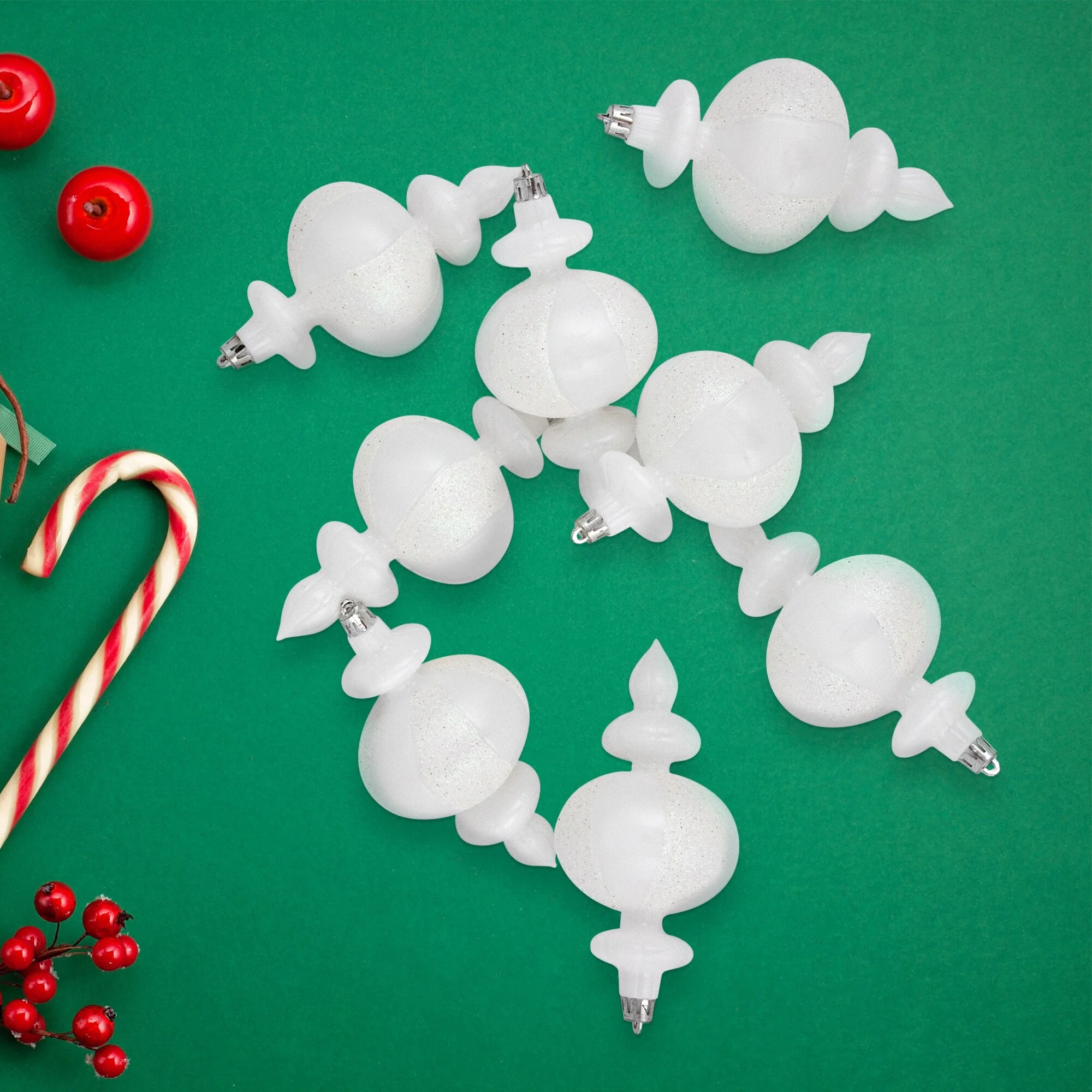 8-Count White Shatterproof Finial Christmas Ornaments, 6