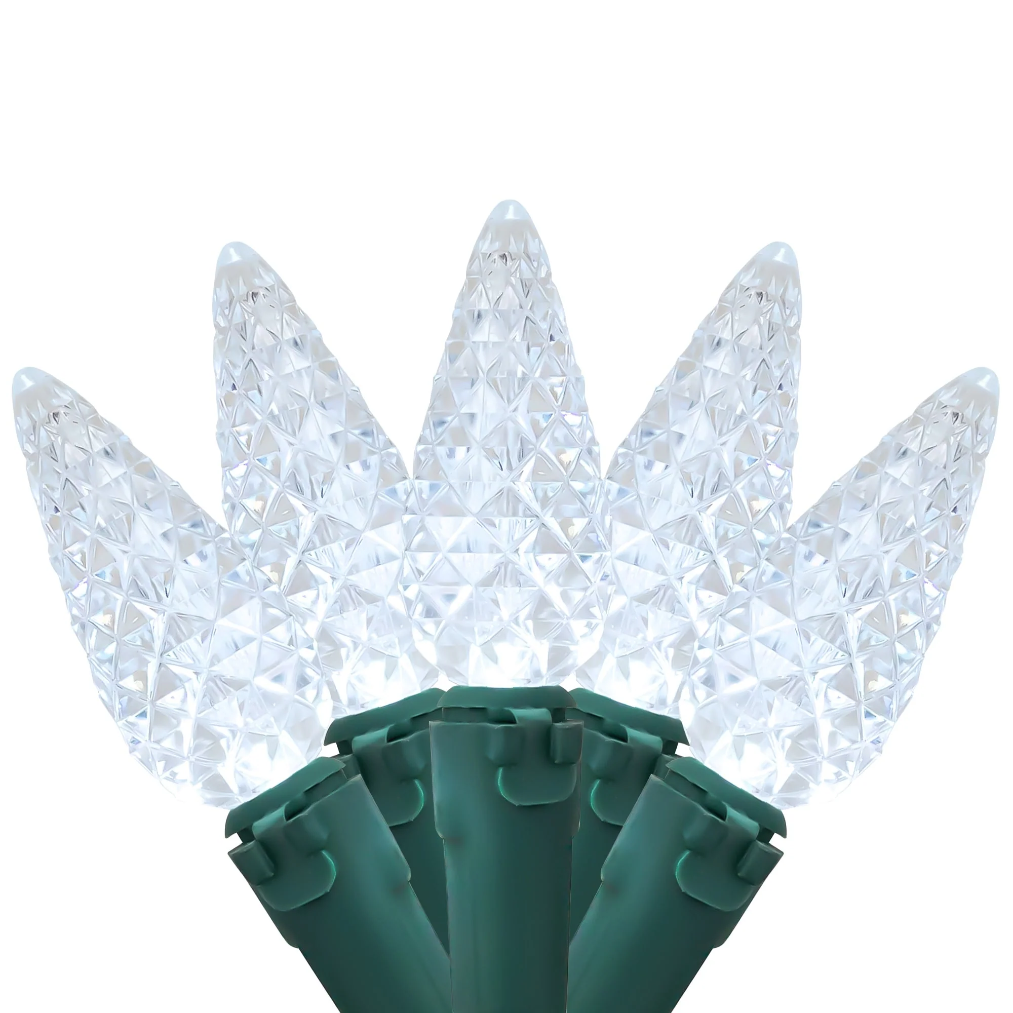 200ct Pure White LED Faceted C6 Christmas Lights, 66.25 Ft Green Wire