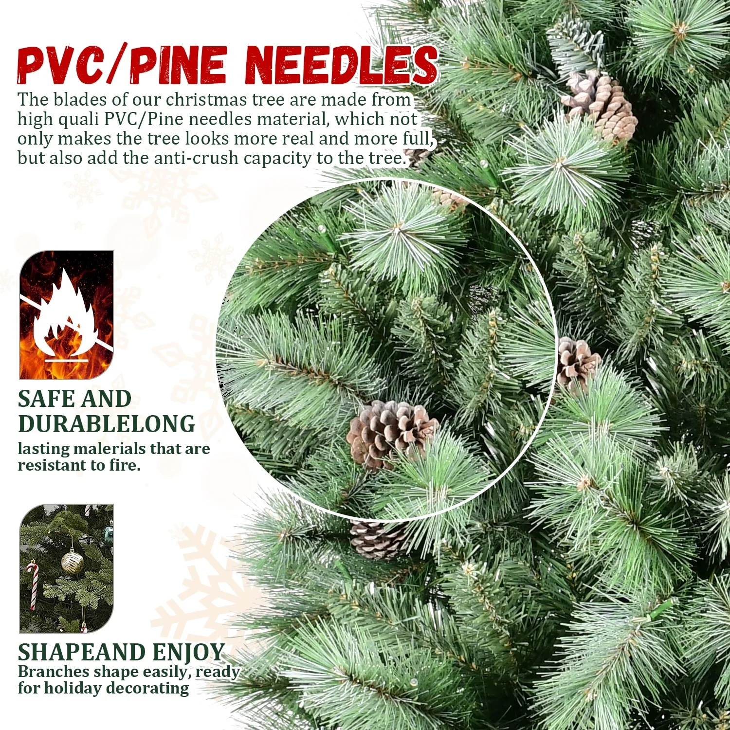 Premium 7FT Frosted Scotch Pine Christmas Tree with 1,348 Tips & Natural Pine Cones for Holiday Decor