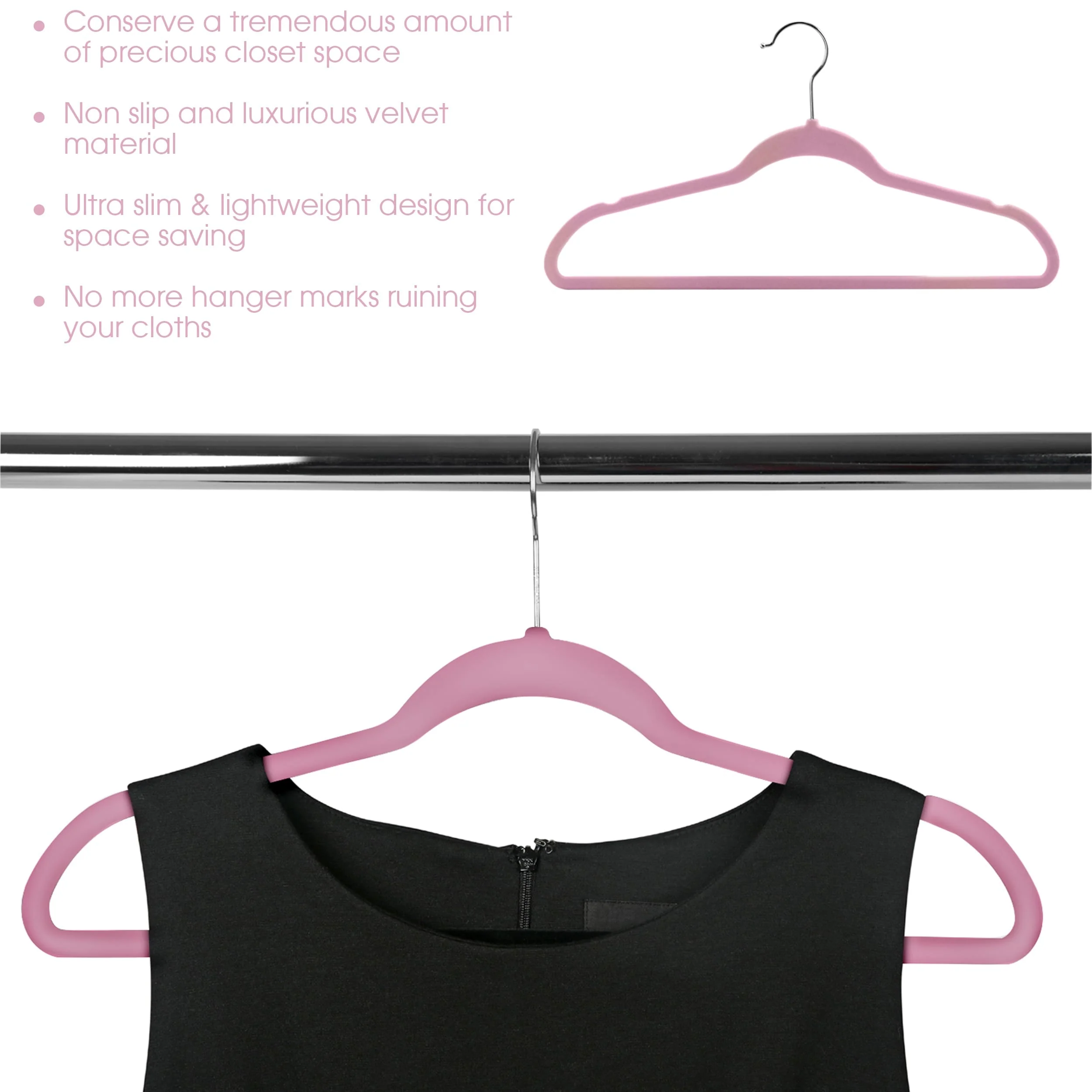 Elama Home 100Pc Velvet Slim Clothes Hangers w/ SS Swivel Hooks Pink