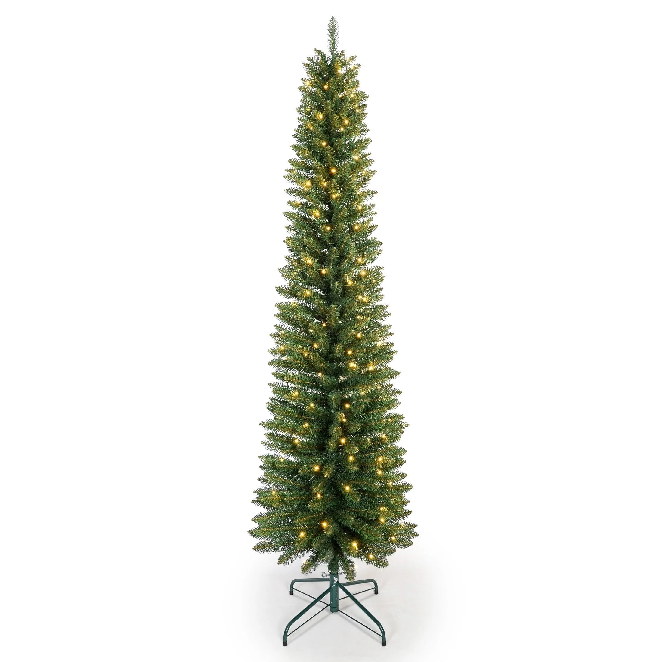 6FT Green Pencil Christmas Tree with 150 Warm White LED Lights-Slim PVC Tree with 358 Tips, Compact Design