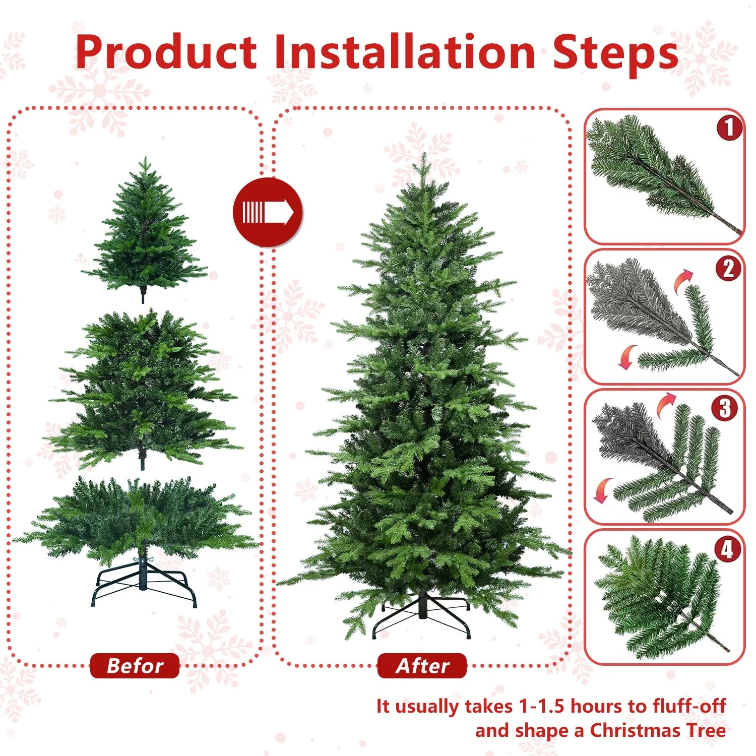 4FT Green PVC+PE Christmas Tree with 919 Tips-Full & Lush Hinged Tree with Metal Stand, Realistic Mixed Needle Design
