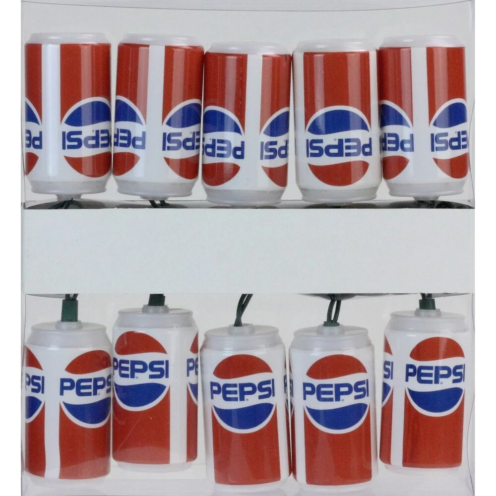 Set of 10 Classic Pepsi Can Novelty Christmas Lights - Green Wire
