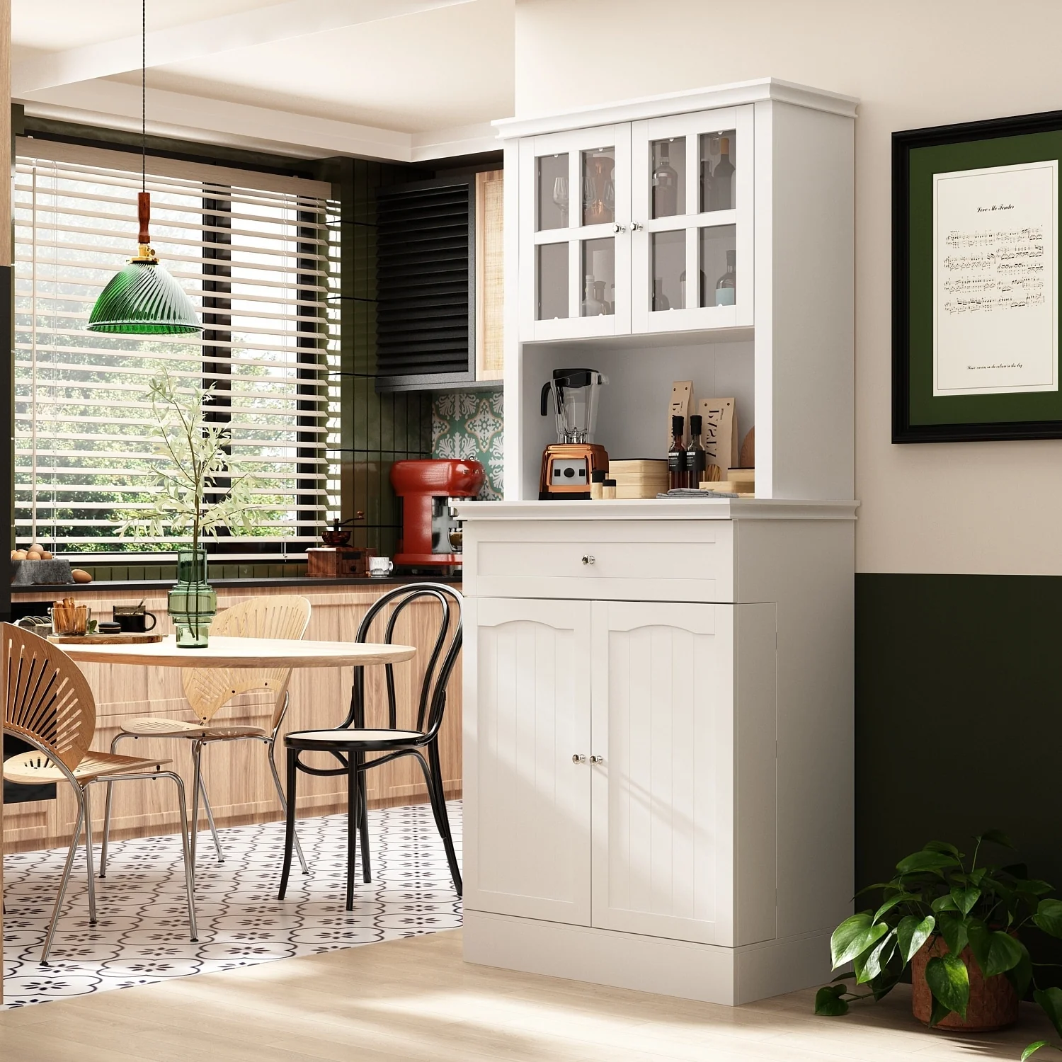 Long Standing Kitchen Cabinet with Large Open Space for Microwave - 30
