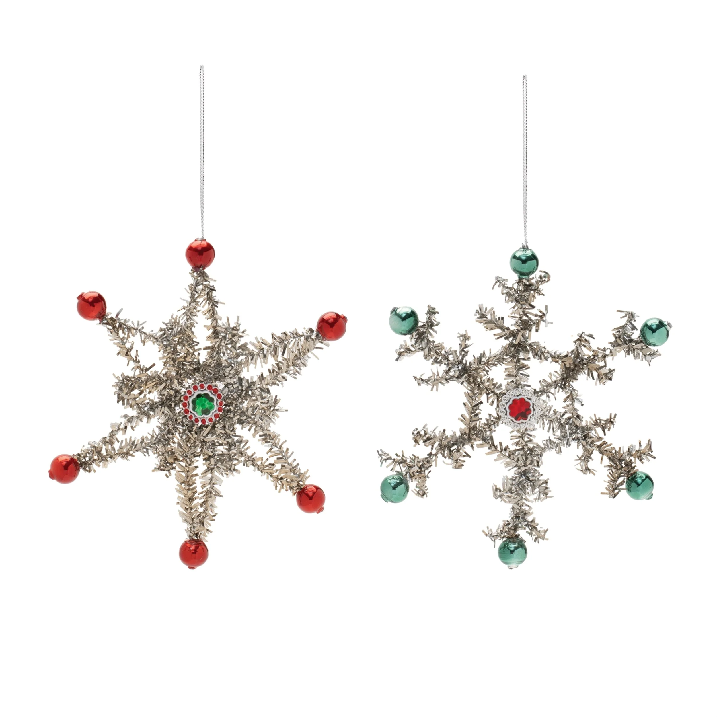 Set of 12 Plastic Snowflake Ornaments Red Green for Holiday Tree - 6.5