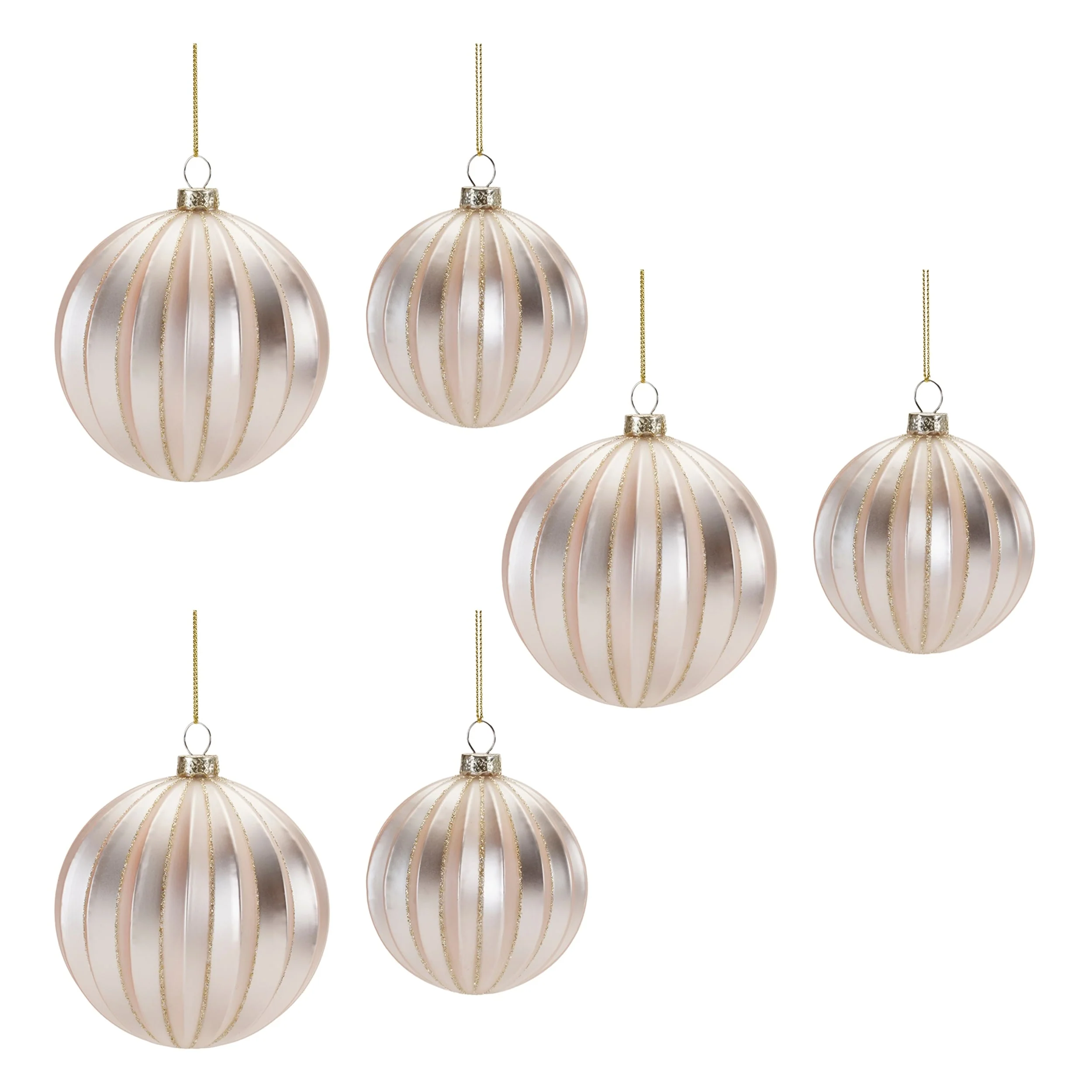 Set of 6 Glass Ball Ornaments with Gold Glitter for Christmas Tree - 3