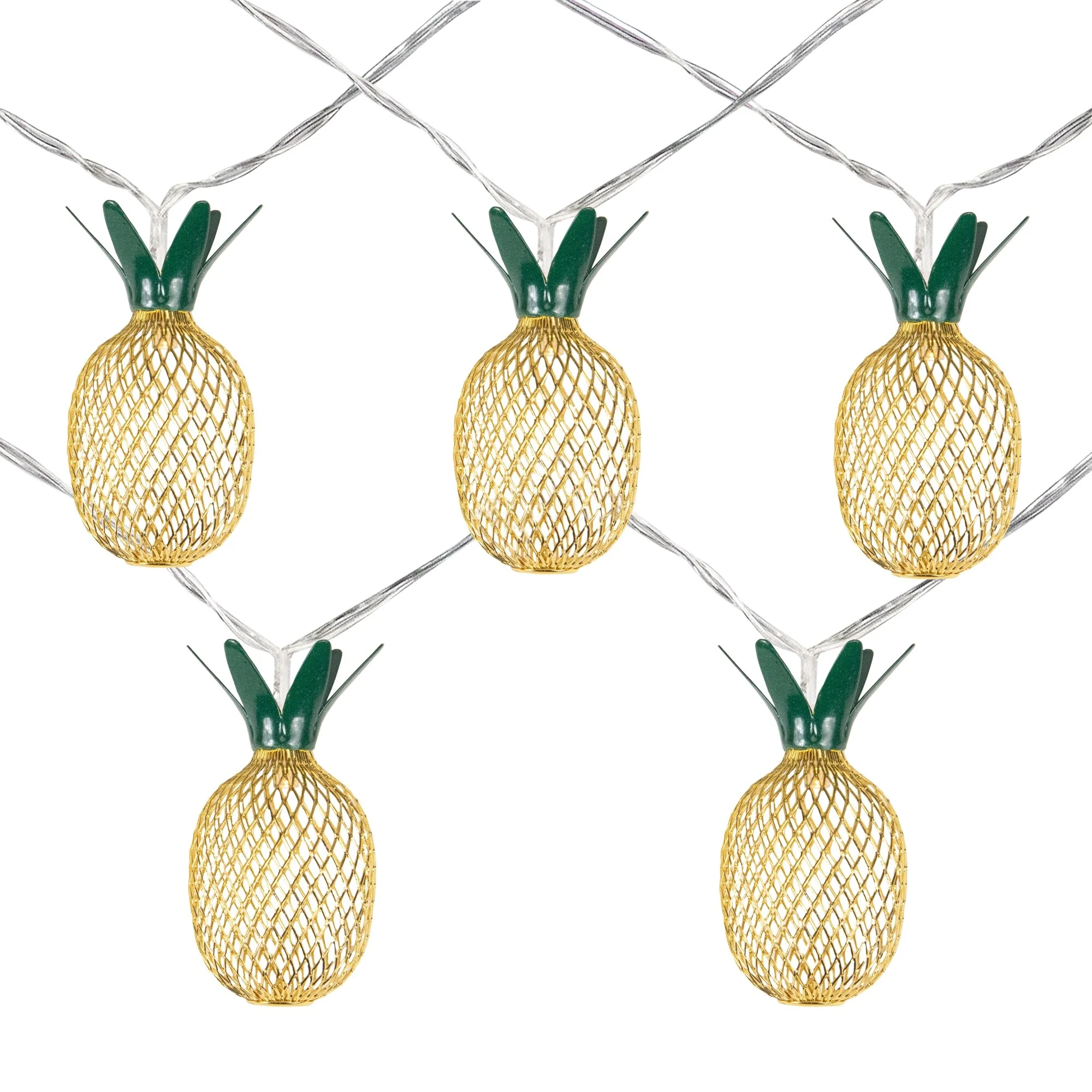 10 B/O LED Warm White Gold Pineapple String Lights - 3' Clear Wire