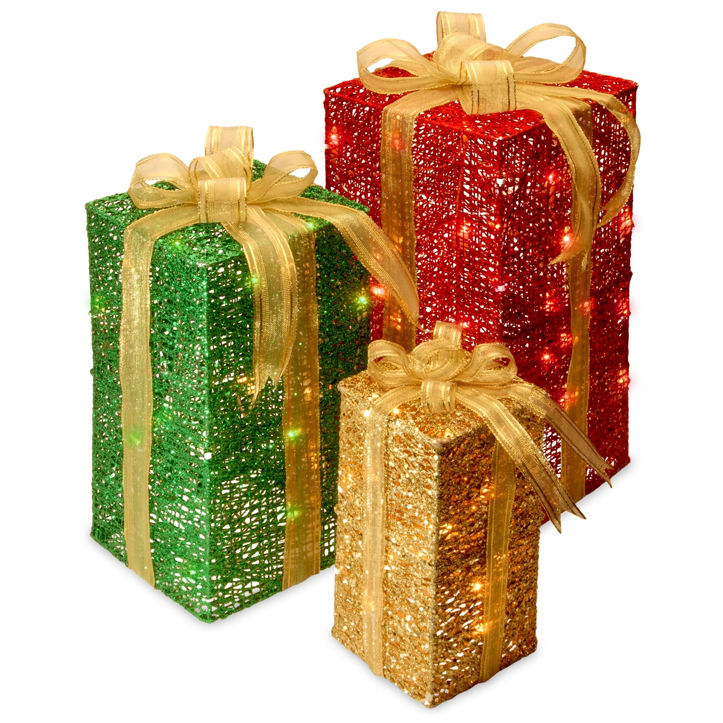 National Tree Company Pre-Lit Gift Box Set with 70 Clear Mini Lights - Red - 18 in