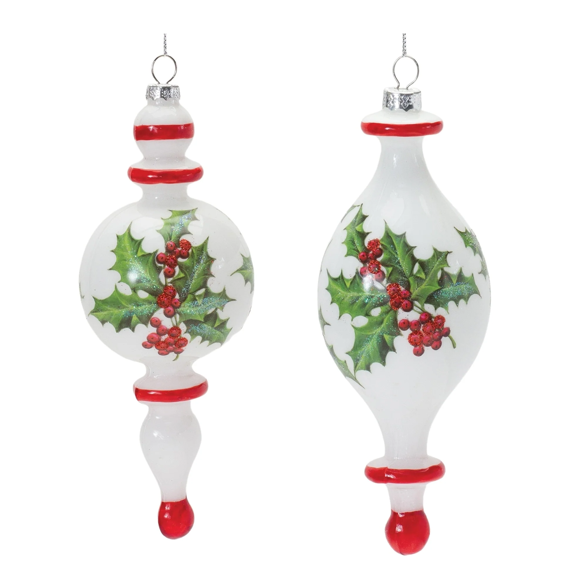 Holly Christmas Finial Drop Ornaments - 7.75