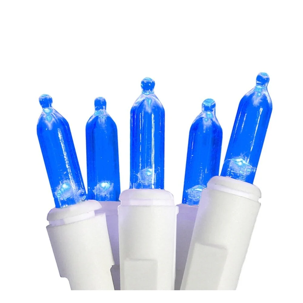Set of 100 Blue LED Mini Christmas Lights - White Wire