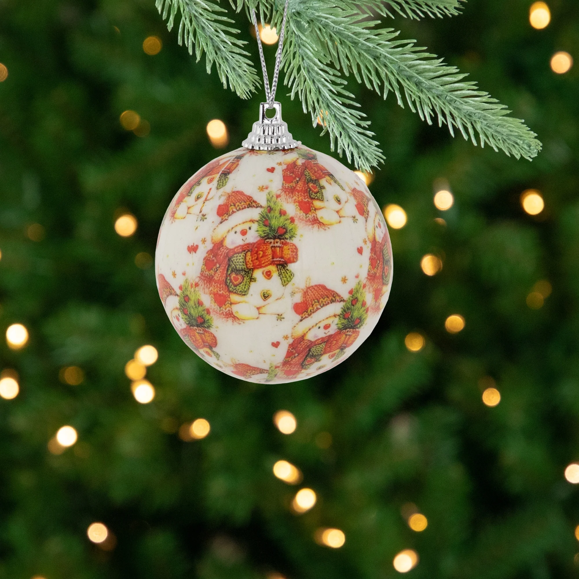 14-Piece Snowman Decoupage Christmas Ball Ornament Set 2.25