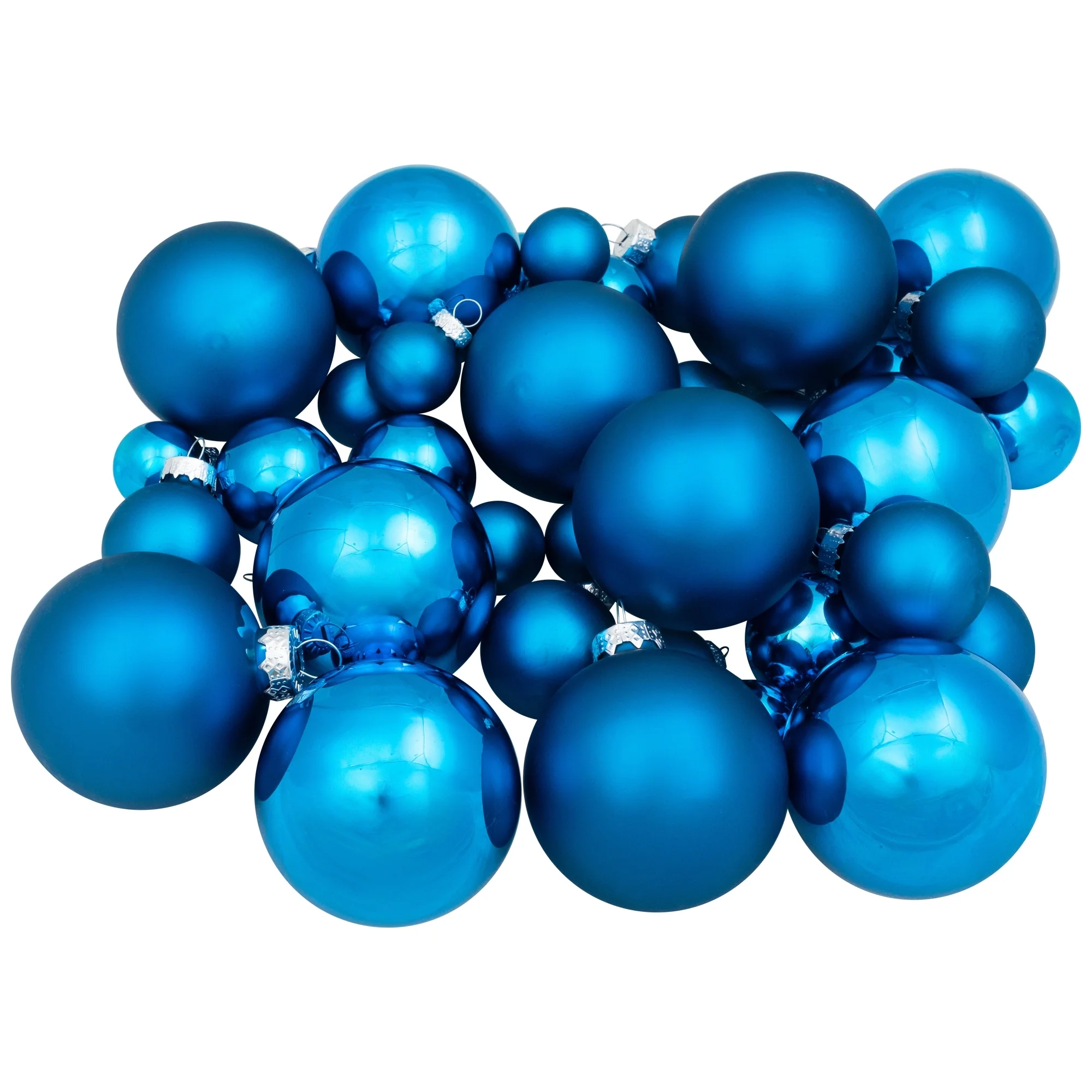 40ct Shiny Matte Royal Blue Silver Glass Ball Christmas Ornaments 2.5