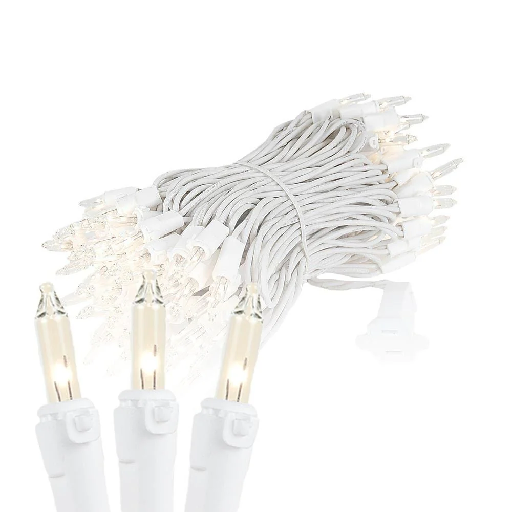 100 Light Christmas Mini Light Set, Black Wire, 34' Long