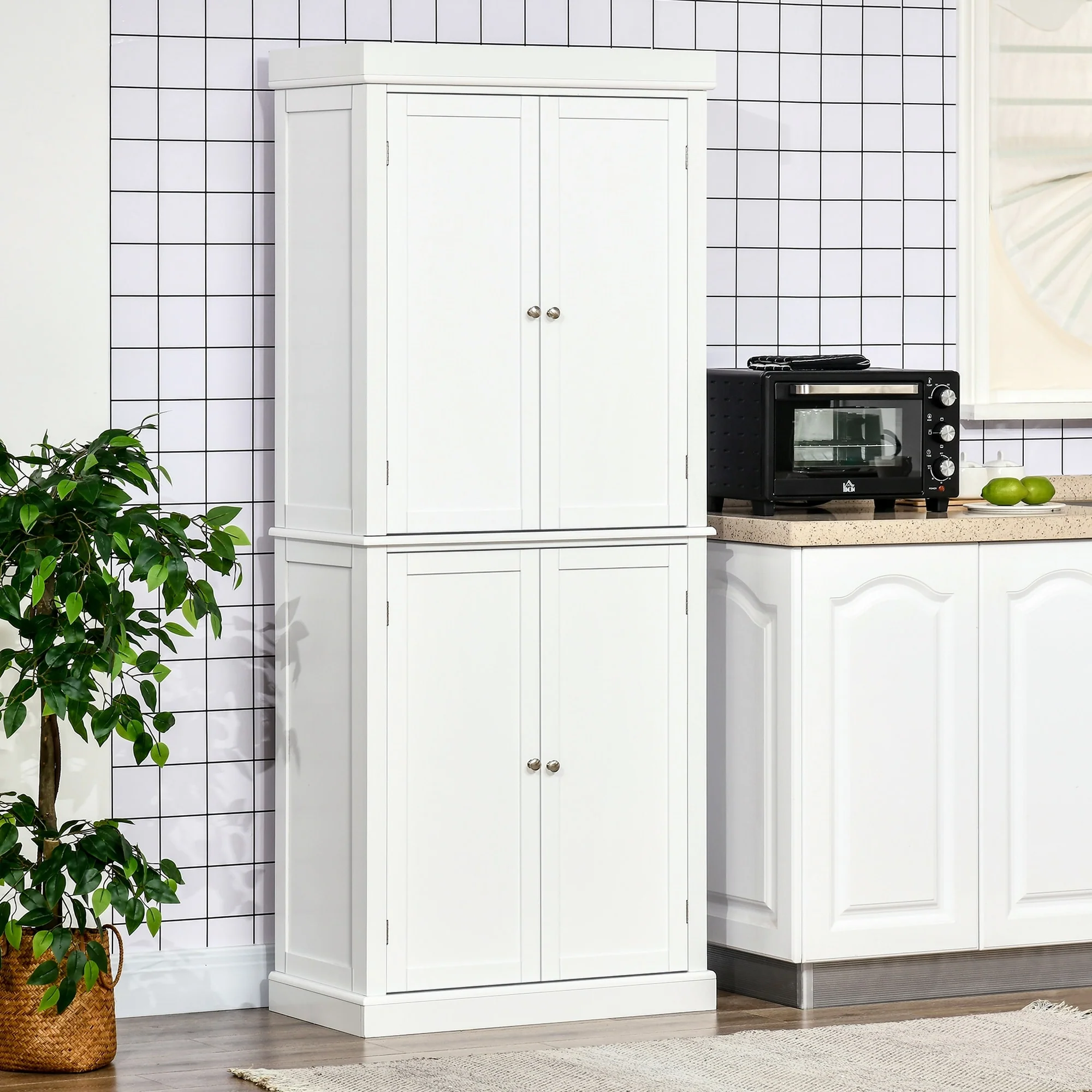 HOMCOM Freestanding Modern 4 Door Kitchen Pantry, Storage Cabinet Organizer with 6-Tier Shelves, and 4 Adjustable Shelves
