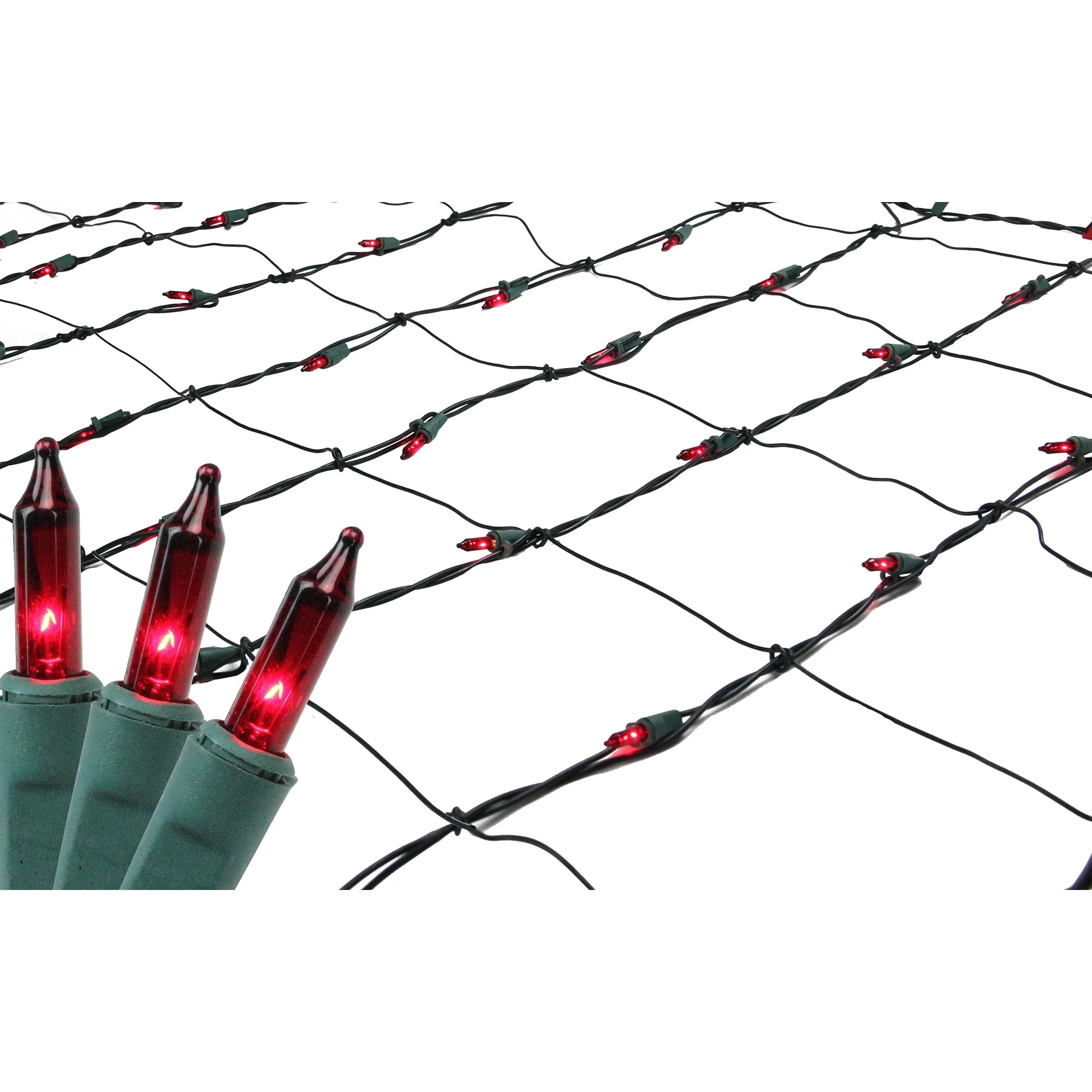 4' x 6' Red Mini Incandescent Net Style Christmas Lights, Green Wire