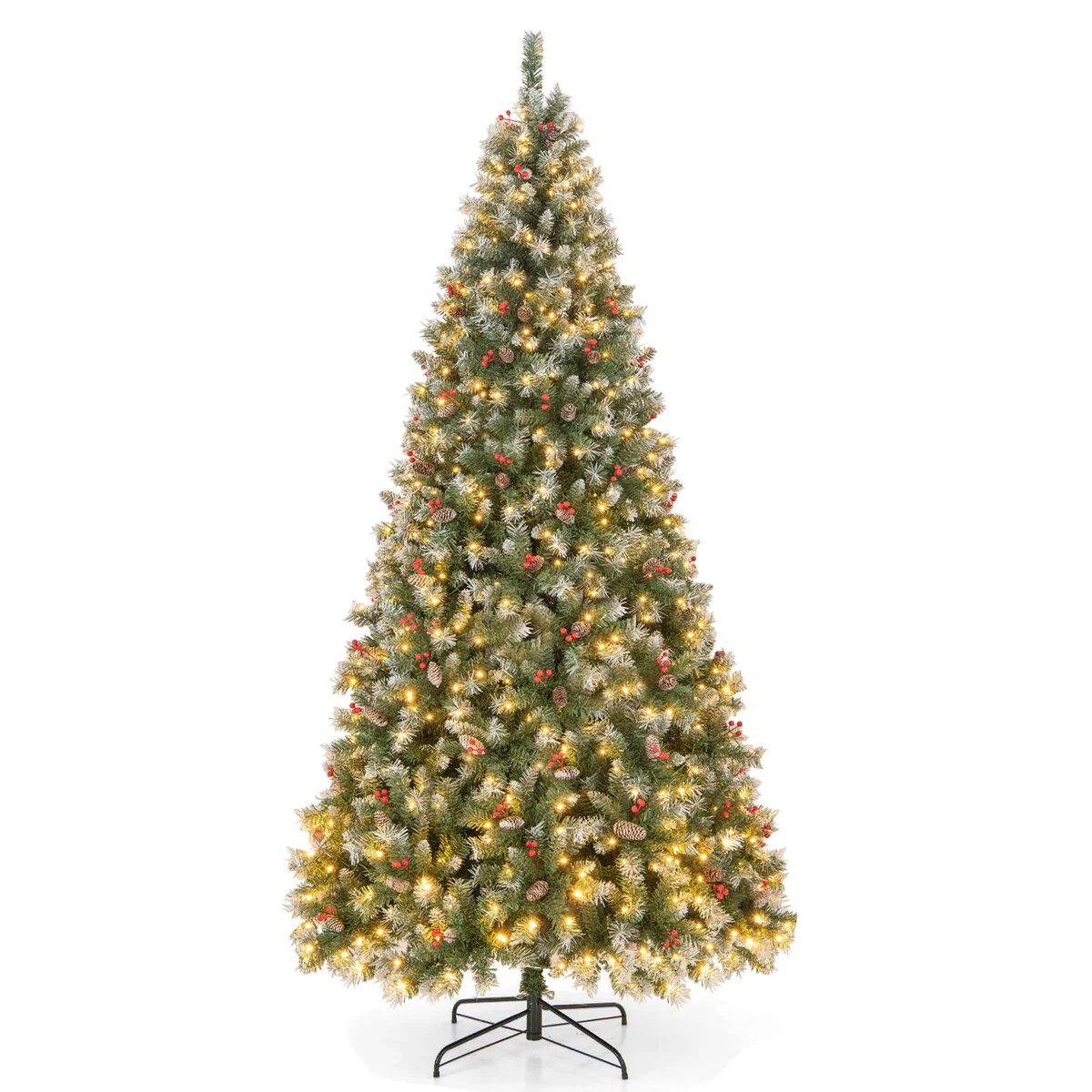 9 FT Hinged Christmas Tree with PVC Branch Tips and Warm White LED Lights