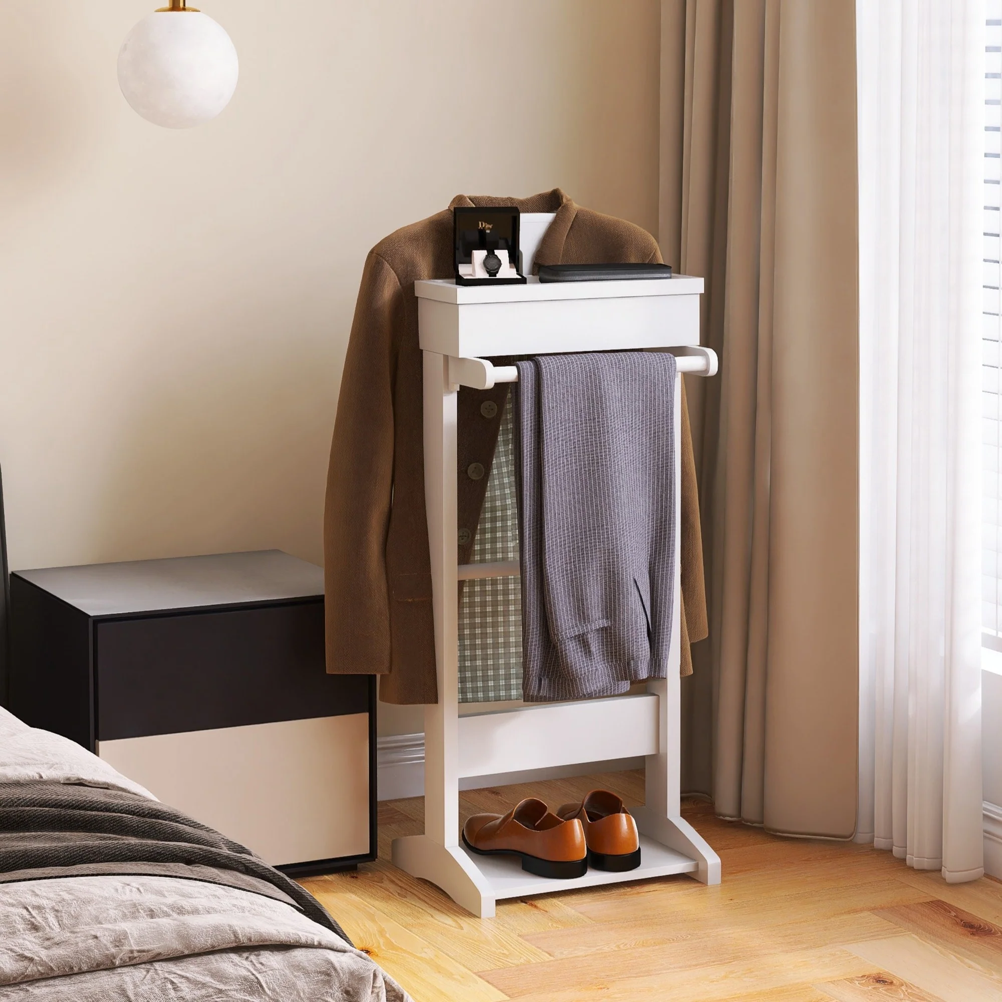 Garment Rack Clothes Valet Stand with Storage Organizer